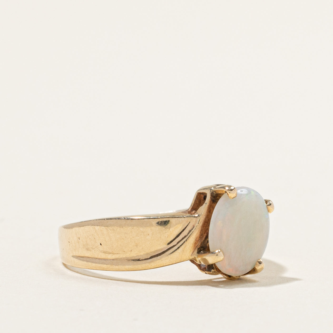 10k Solitaire Offset Opal Grooved Ring | 1.00ct | SZ 7.5