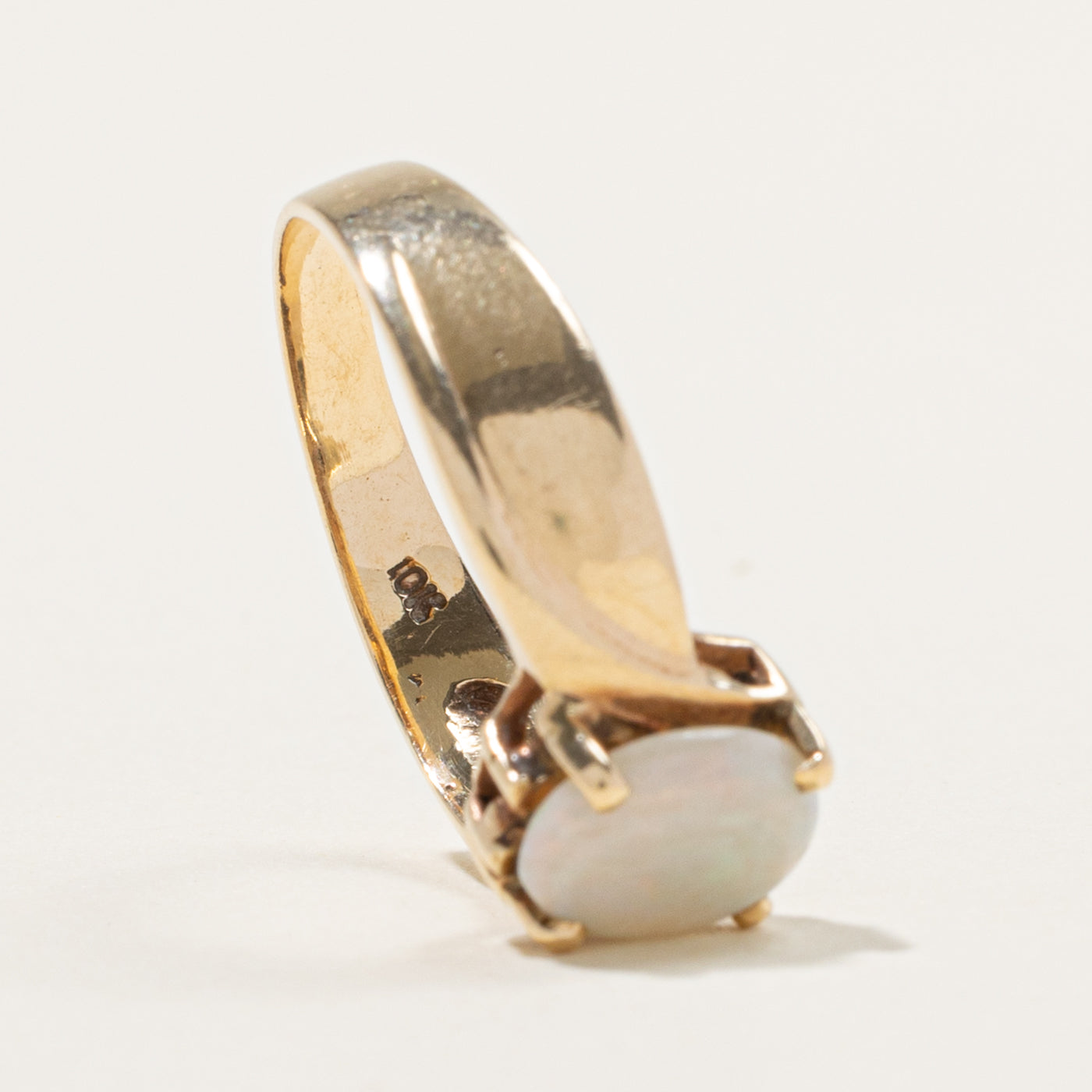 10k Solitaire Offset Opal Grooved Ring | 1.00ct | SZ 7.5