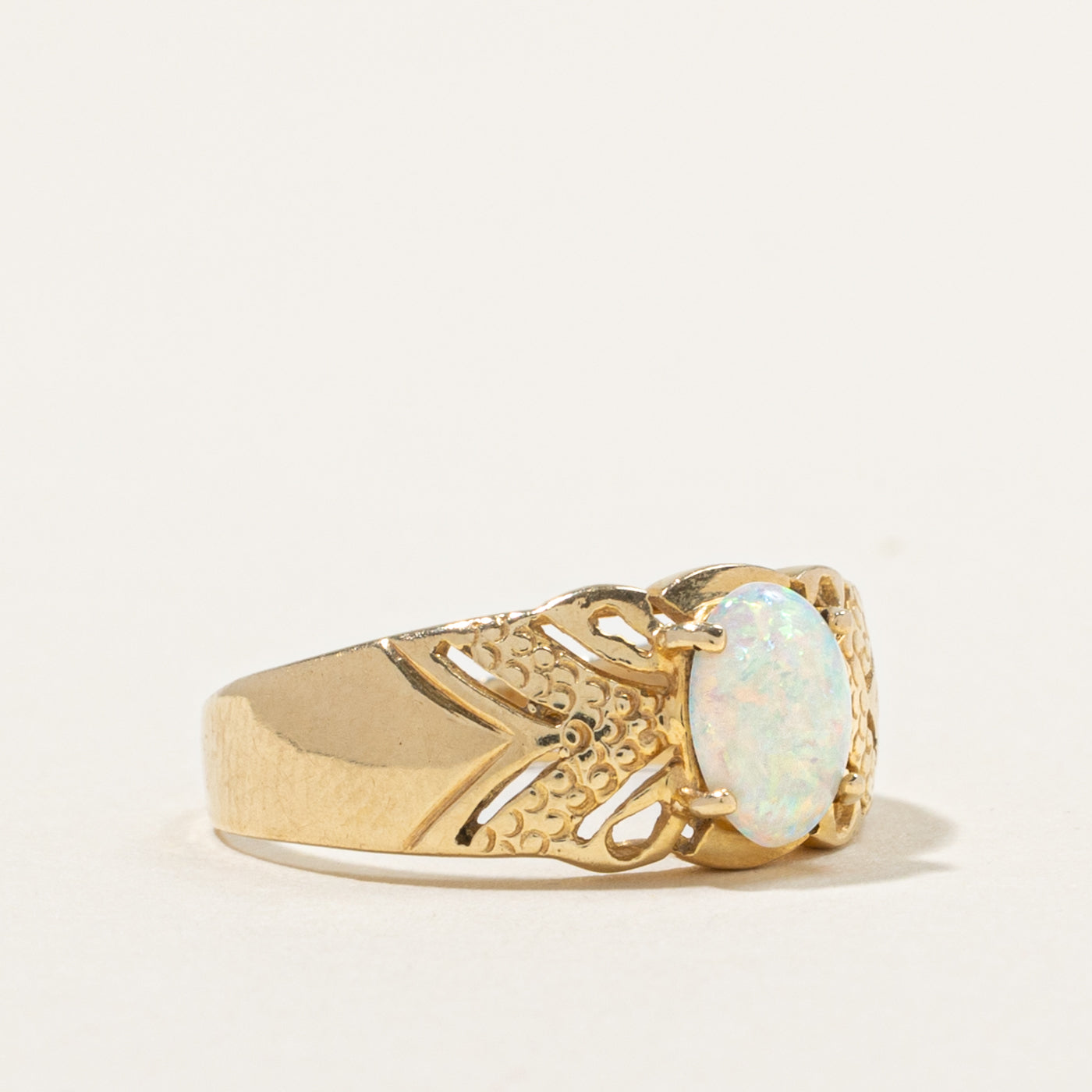 14k Solitaire Opal Openwork & Textured Ring | 0.40ct | SZ 5.5