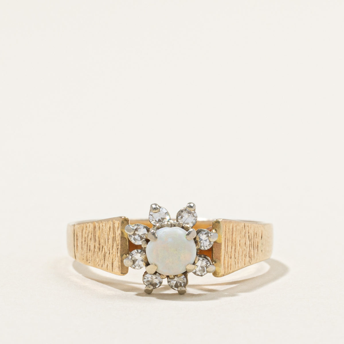 10k Opal & Diamond Petal Textured Ring | 0.25ct, 0.16ctw | SZ 8.5