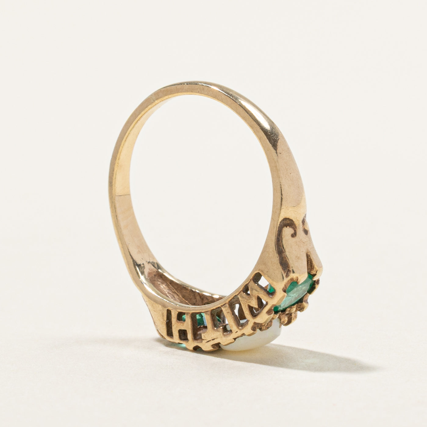 9k Three Stone Opal & Emerald Three Stone Ring | 0.75ctw | SZ 4.75