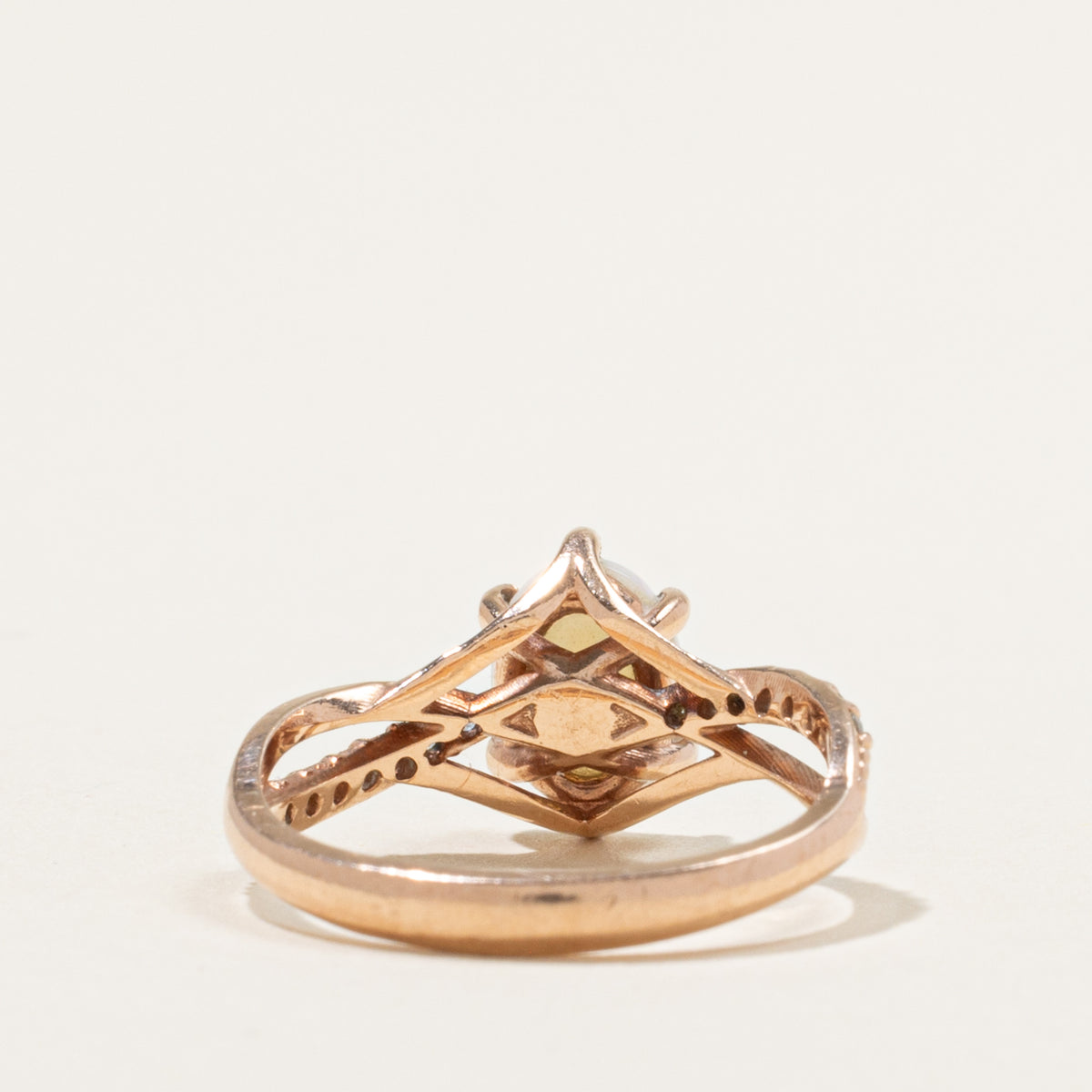 14k Opal & Diamond Geometric Crossover Ring | 0.80ct, 0.12ctw | SZ 5