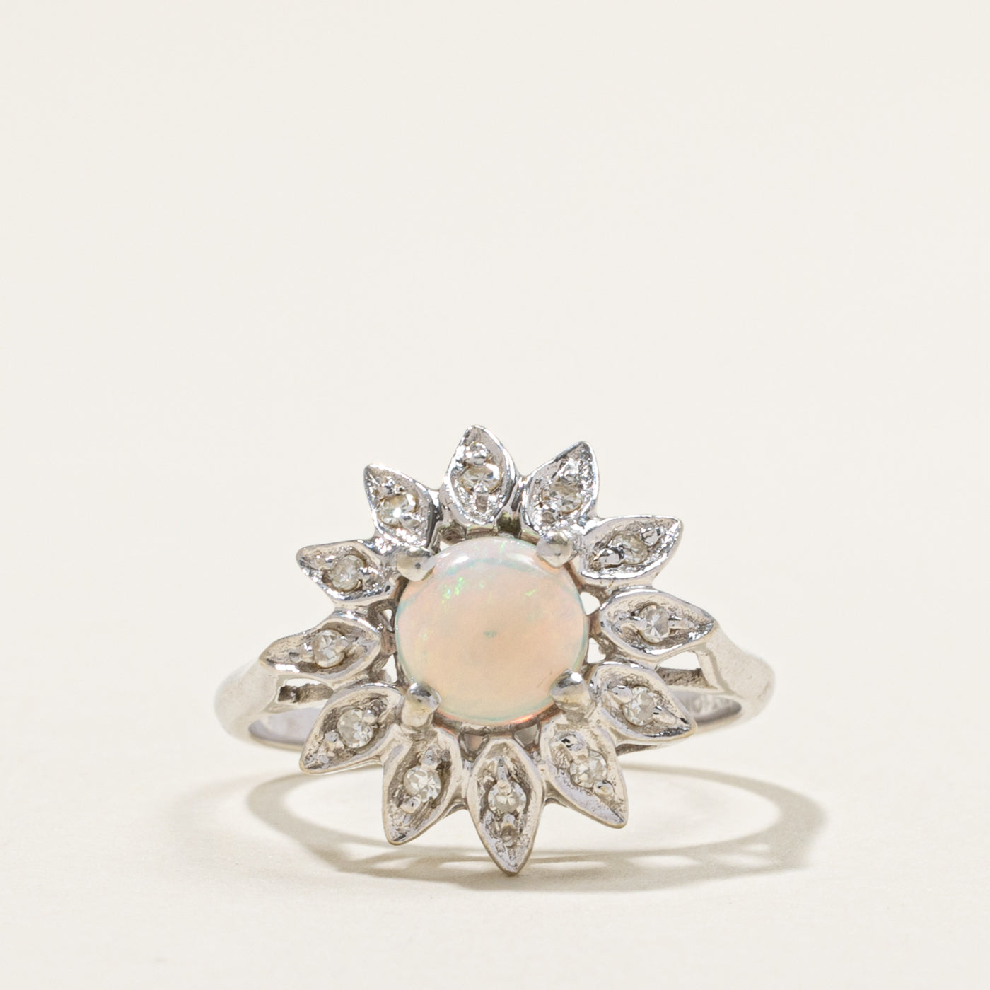 14k Opal & Diamond Flower Ring | 0.80ct, 0.18ctw | SZ 6.75