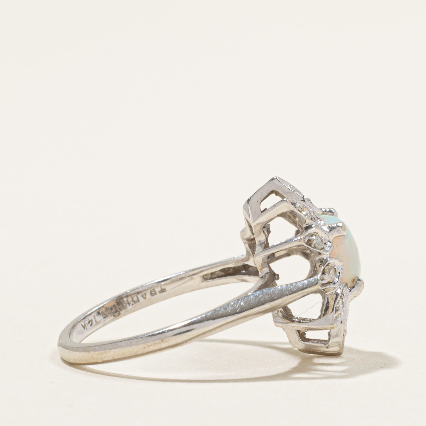 14k Opal & Diamond Flower Ring | 0.80ct, 0.18ctw | SZ 6.75