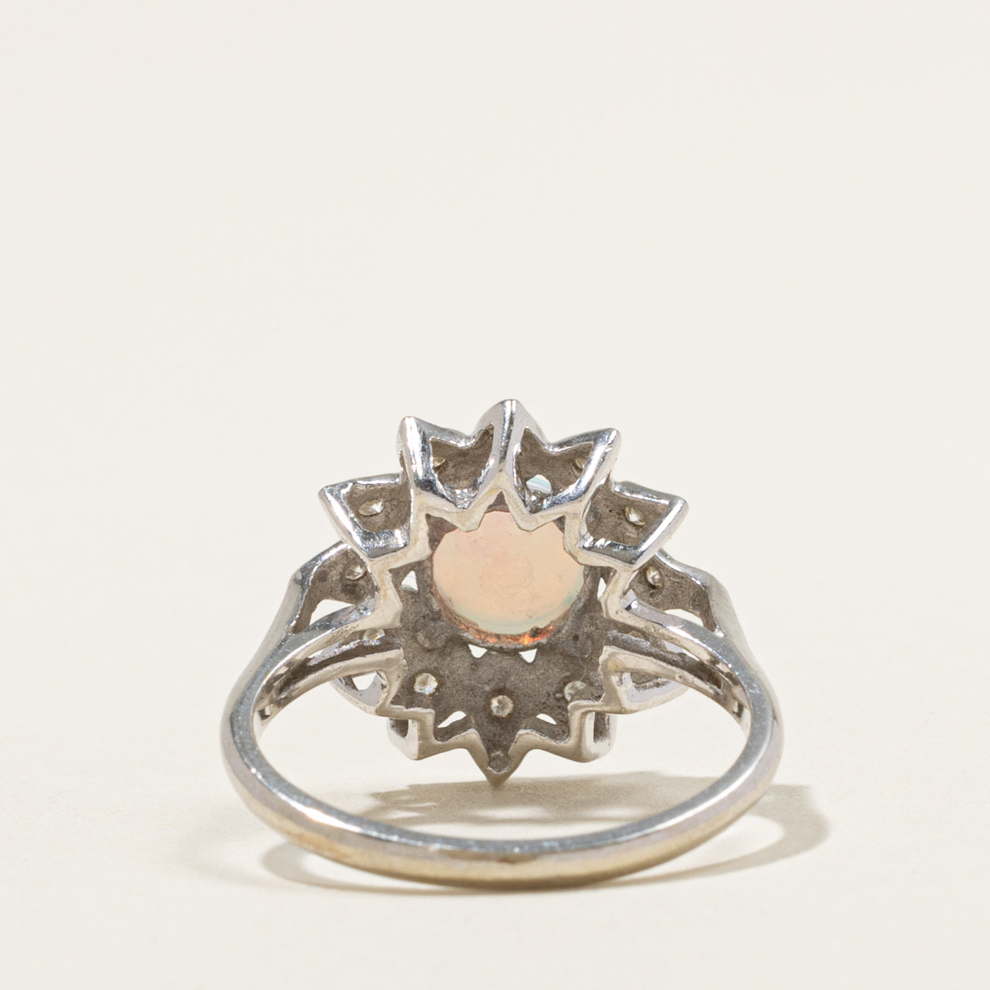 14k Opal & Diamond Flower Ring | 0.80ct, 0.18ctw | SZ 6.75