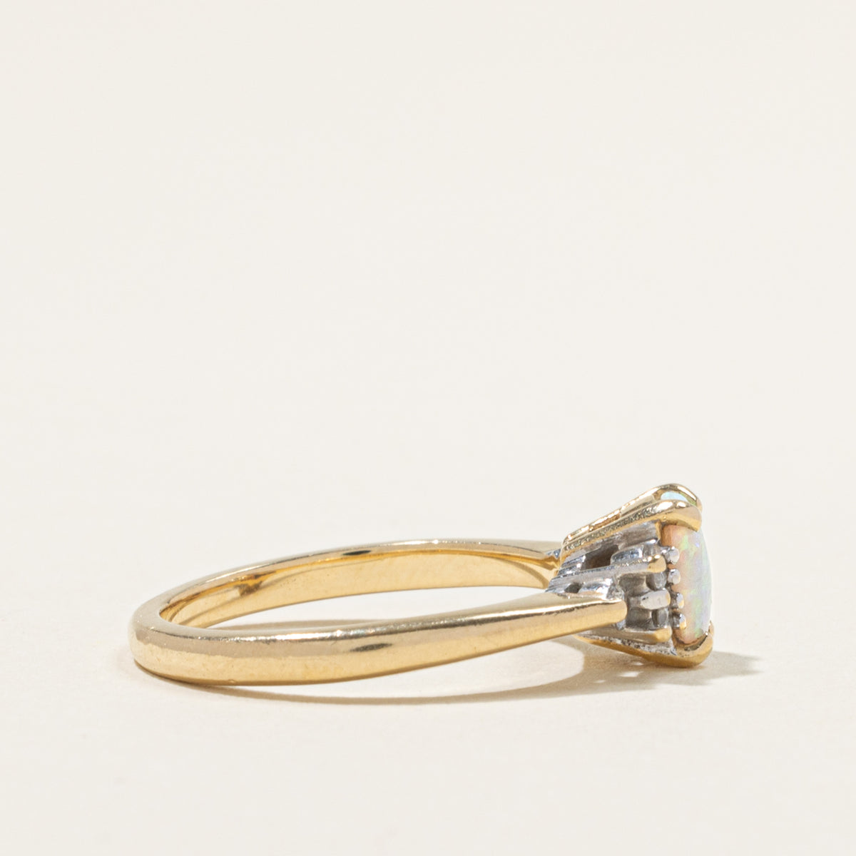 14k Oval Cabochon Opal & Diamond Accented Ring | 0.50ct, 0.18ctw | SZ 7