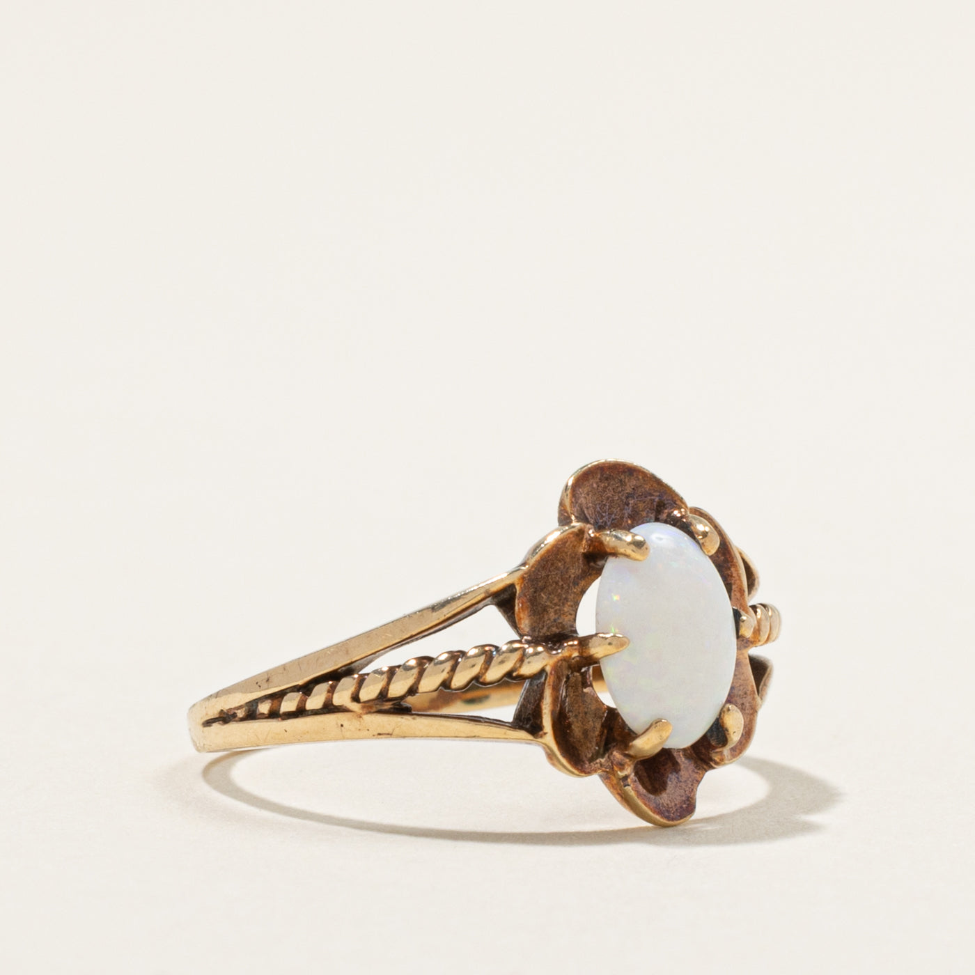 10k Solitaire Opal Openwork Floral Ring | 0.50ct | SZ 8