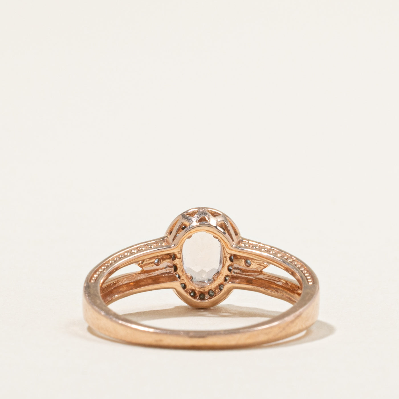 10k Morganite & Diamond Halo Textured Ring | 0.45ct, 0.12ctw | SZ 6.75