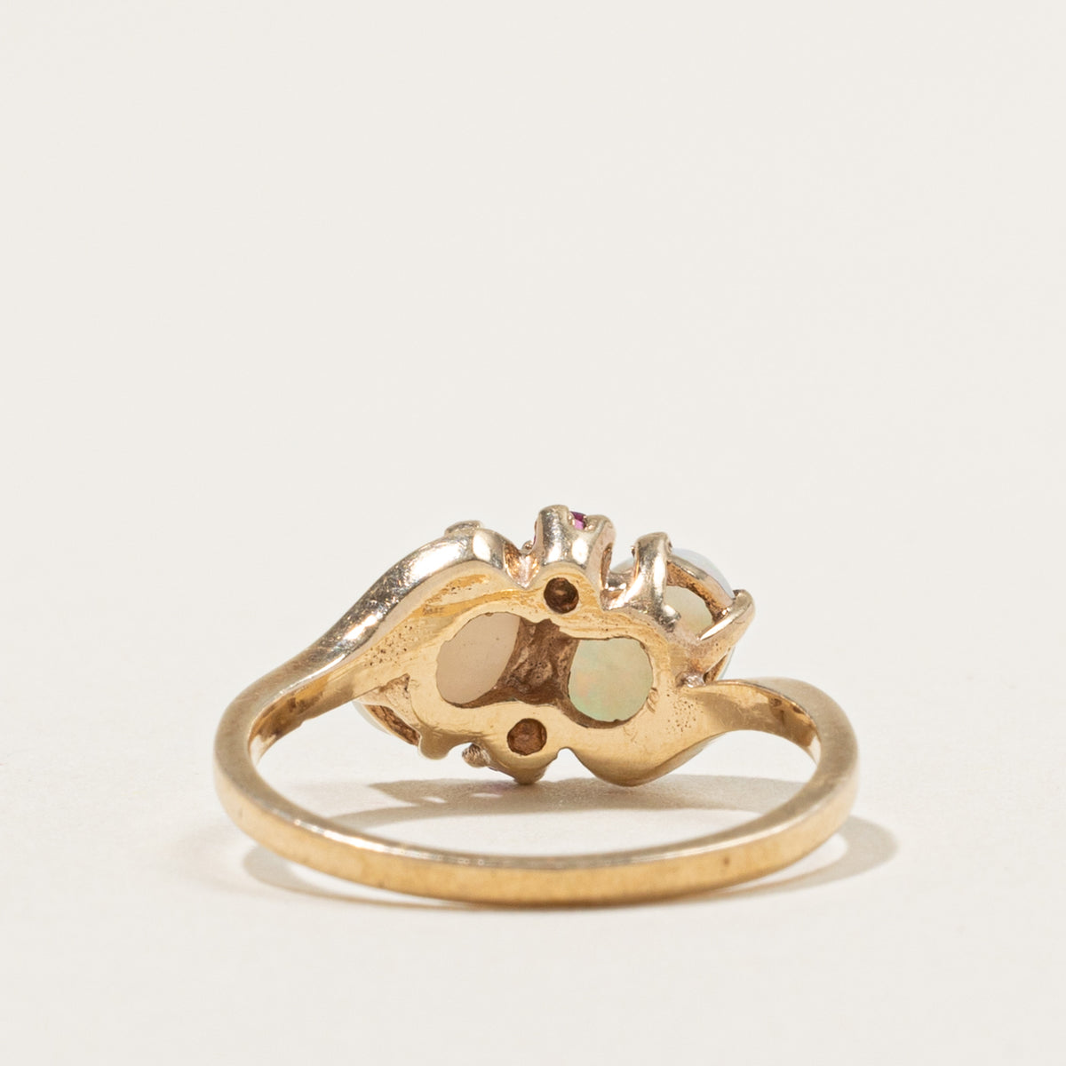 10k Toi et Moi Opal & Synthetic Ruby Accented Bypass Ring | 1.10ctw | SZ 6.75