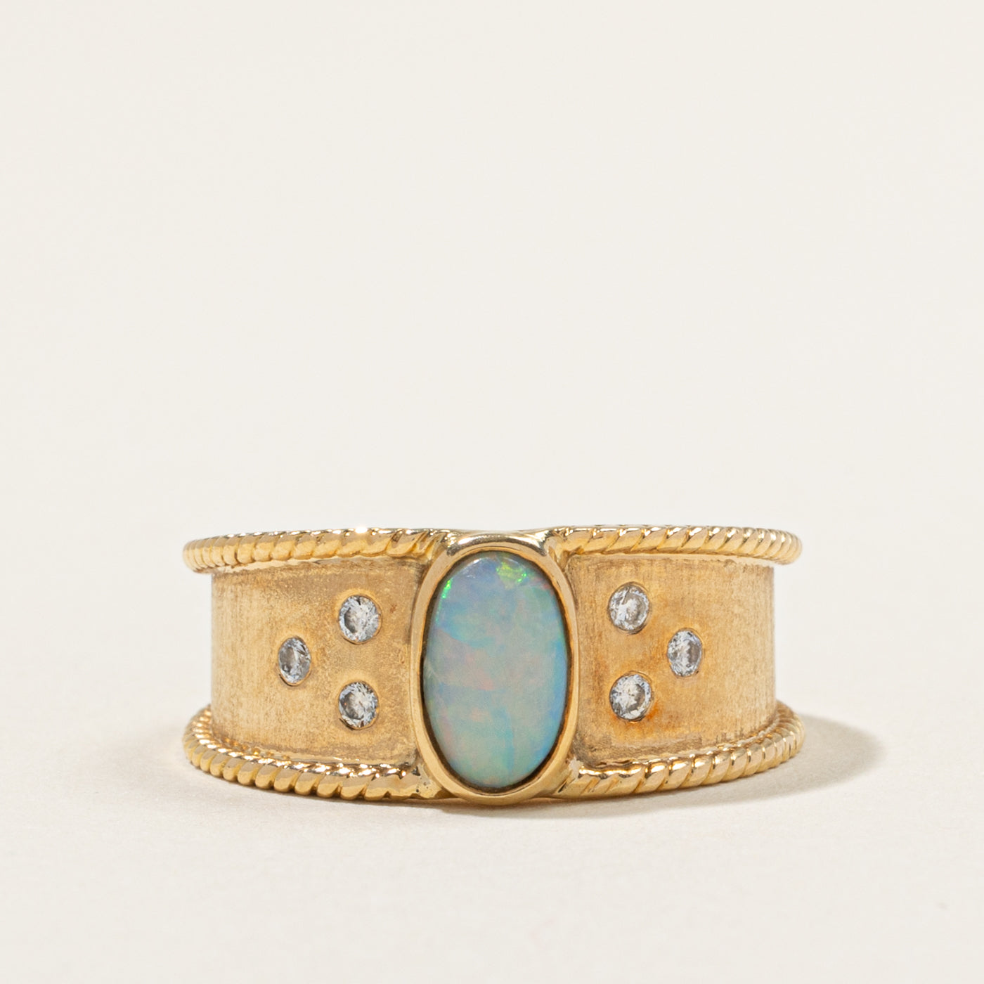 18k Bezel Set Opal & Diamond Accented Band | 0.60ct, 0.12ctw | SZ 7