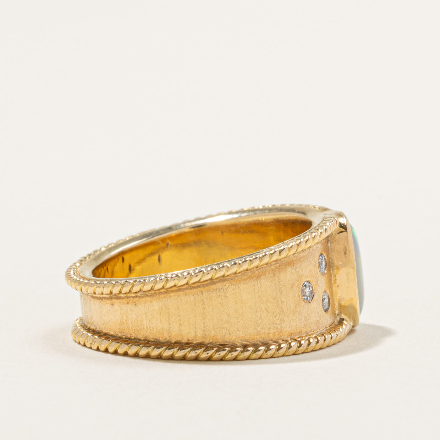 18k Bezel Set Opal & Diamond Accented Band | 0.60ct, 0.12ctw | SZ 7