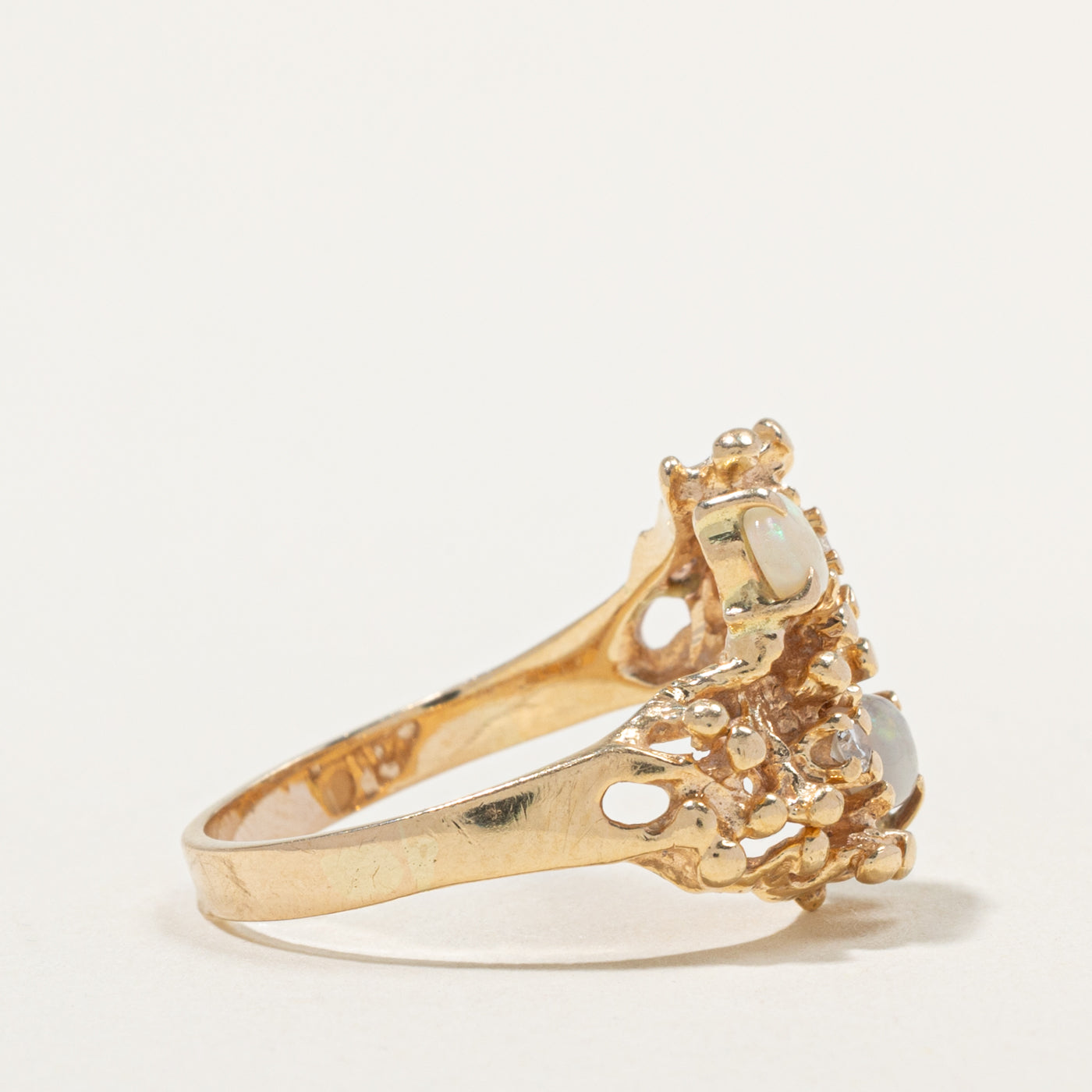 10k Two Stone Opal & Diamond Nuggety Abstract Bypass Ring | 0.60ctw, 0.06ctw | SZ 8.5