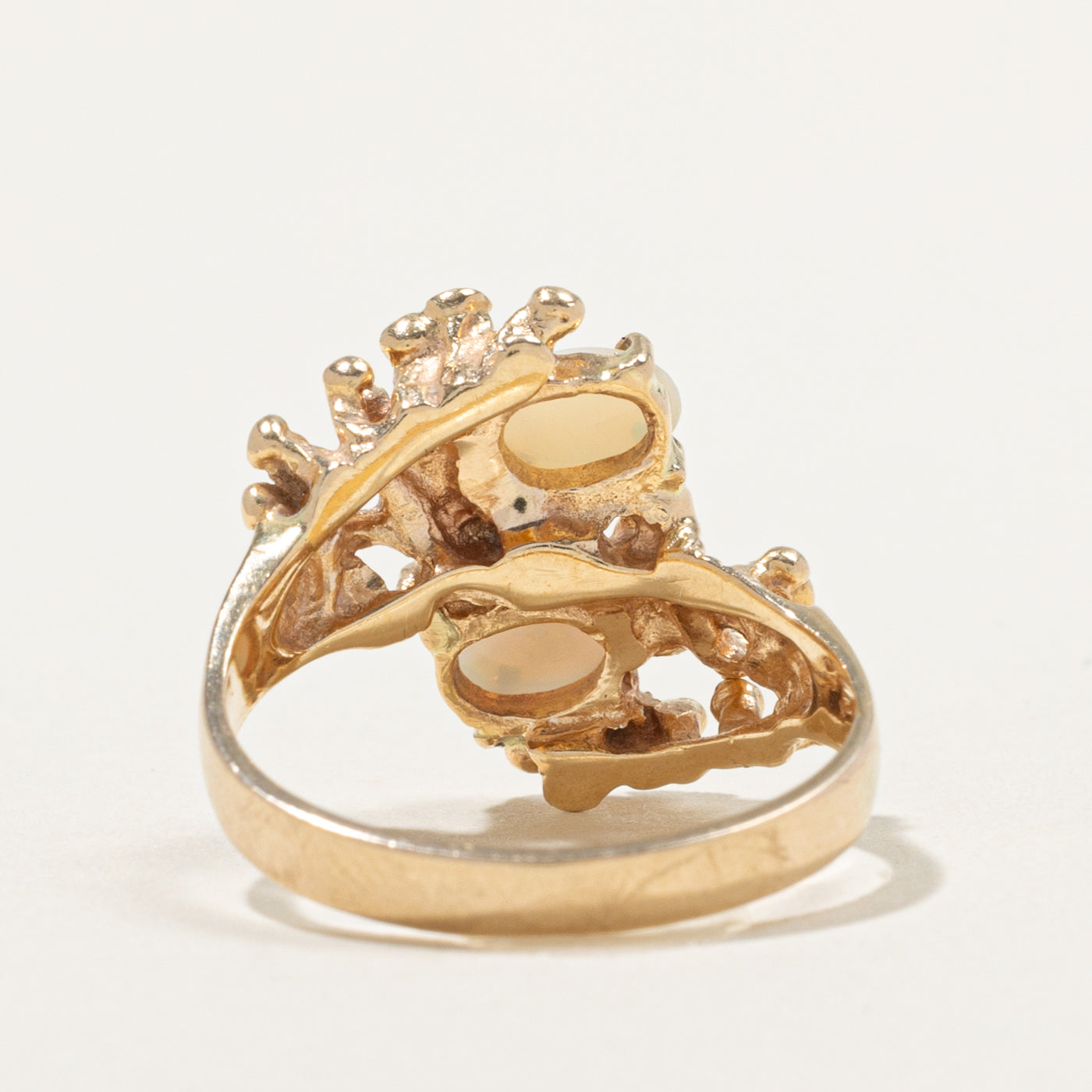 10k Two Stone Opal & Diamond Nuggety Abstract Bypass Ring | 0.60ctw, 0.06ctw | SZ 8.5