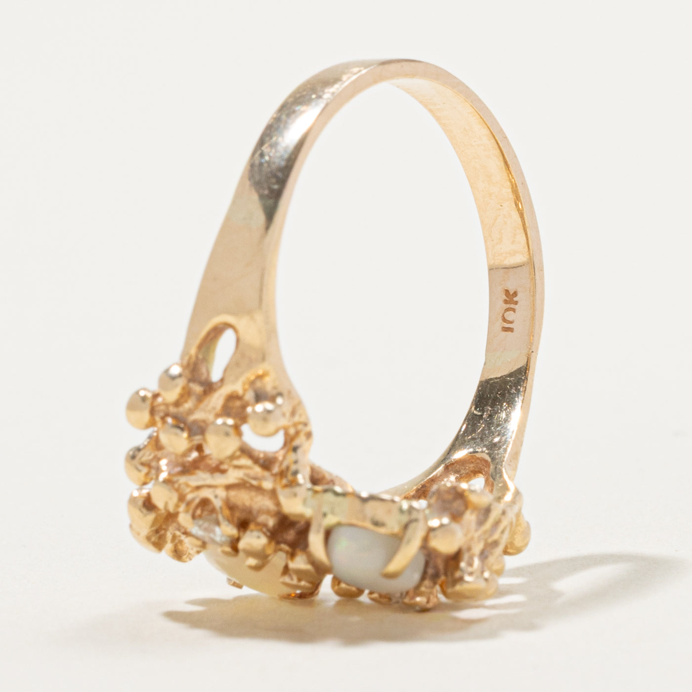 10k Two Stone Opal & Diamond Nuggety Abstract Bypass Ring | 0.60ctw, 0.06ctw | SZ 8.5