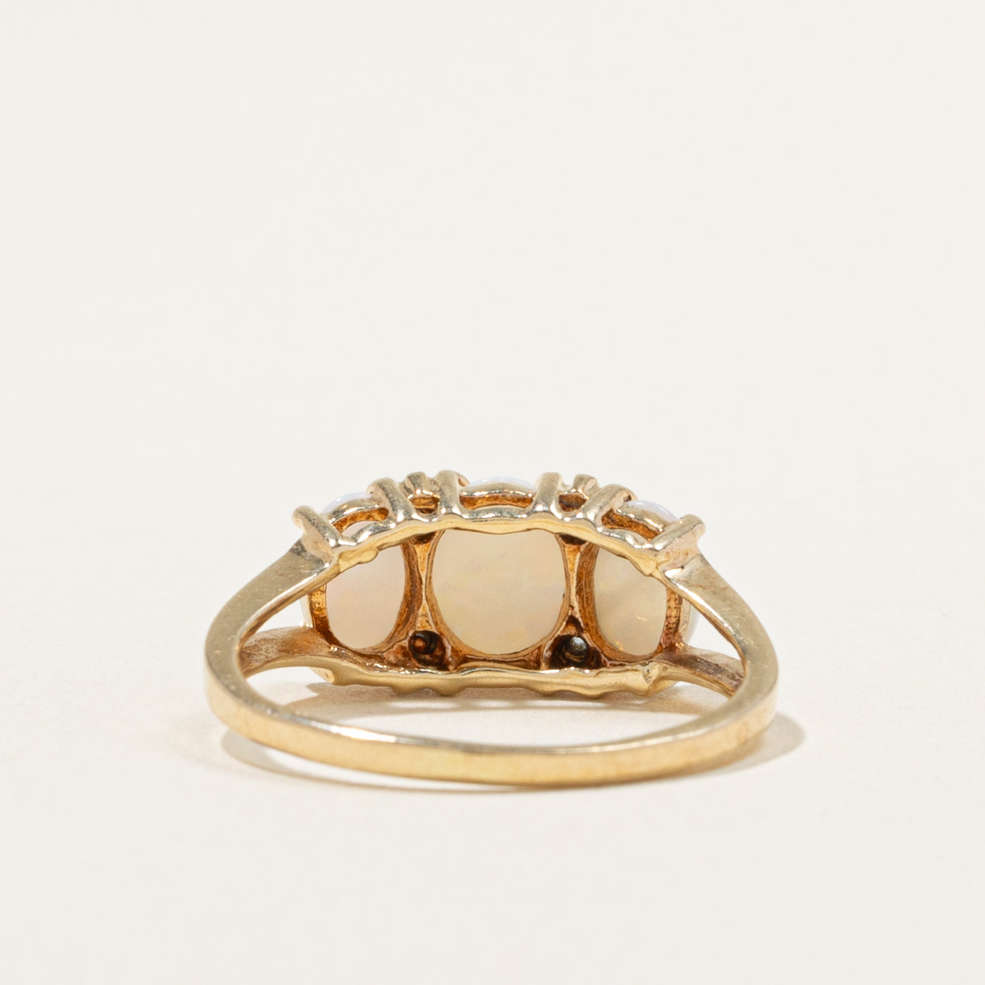 10k Three Stone Opal & Diamond Accented Ring | 1.00ctw, 0.04ctw | SZ 6
