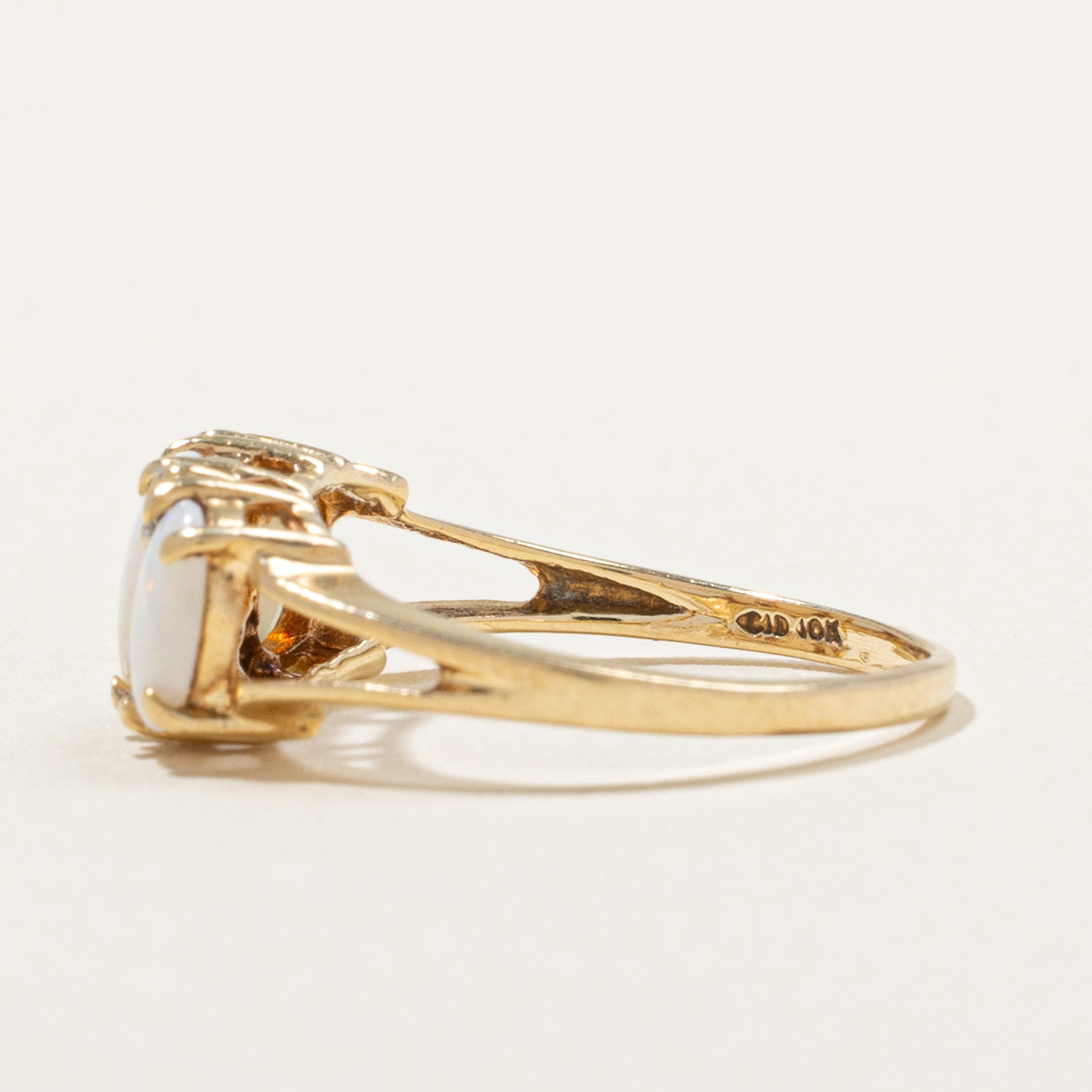 10k Three Stone Opal & Diamond Accented Ring | 1.00ctw, 0.04ctw | SZ 6