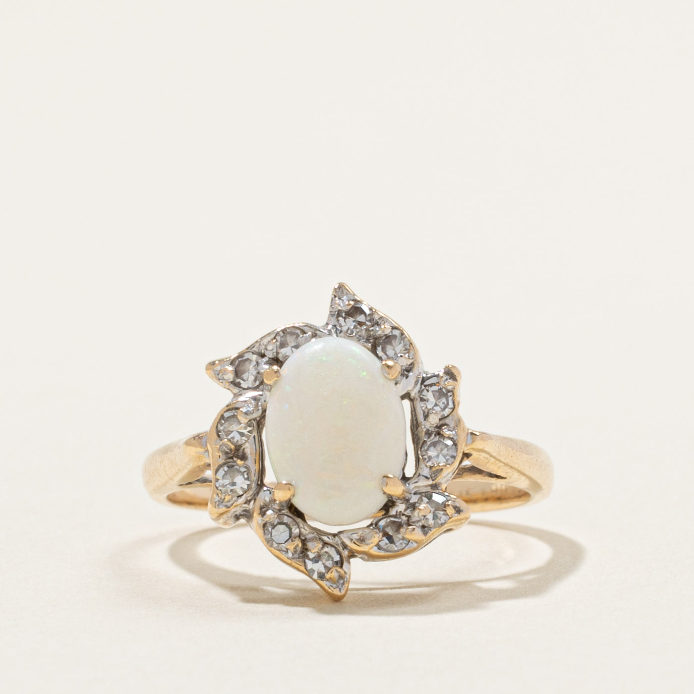 14k Opal & Diamond Halo Floral Ring | 1.08ct, 0.18ctw | SZ 4.5