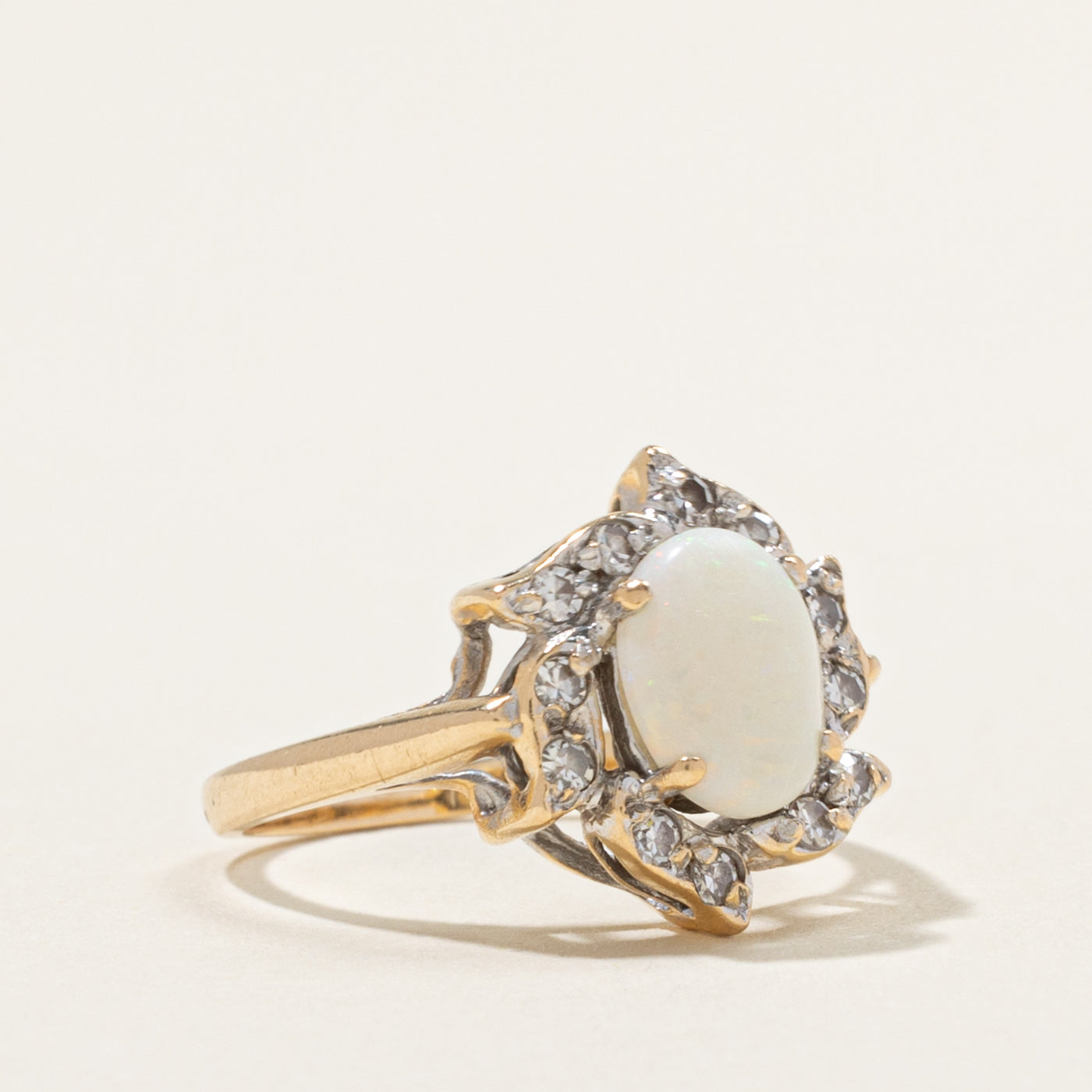 14k Opal & Diamond Halo Floral Ring | 1.08ct, 0.18ctw | SZ 4.5