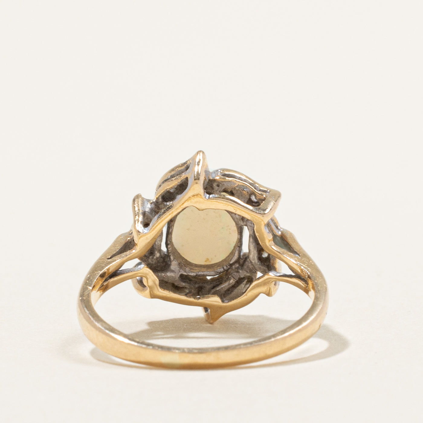 14k Opal & Diamond Halo Floral Ring | 1.08ct, 0.18ctw | SZ 4.5