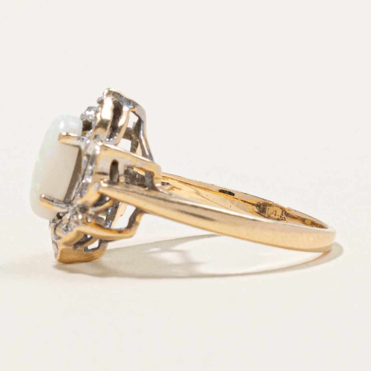 14k Opal & Diamond Halo Floral Ring | 1.08ct, 0.18ctw | SZ 4.5