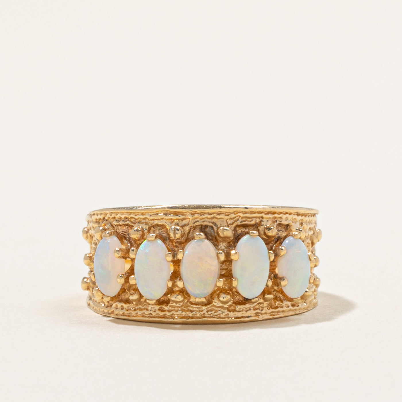 14k Five Stone Opal Textured & Nuggety Band | 0.60ctw | 4.90mm | SZ 6