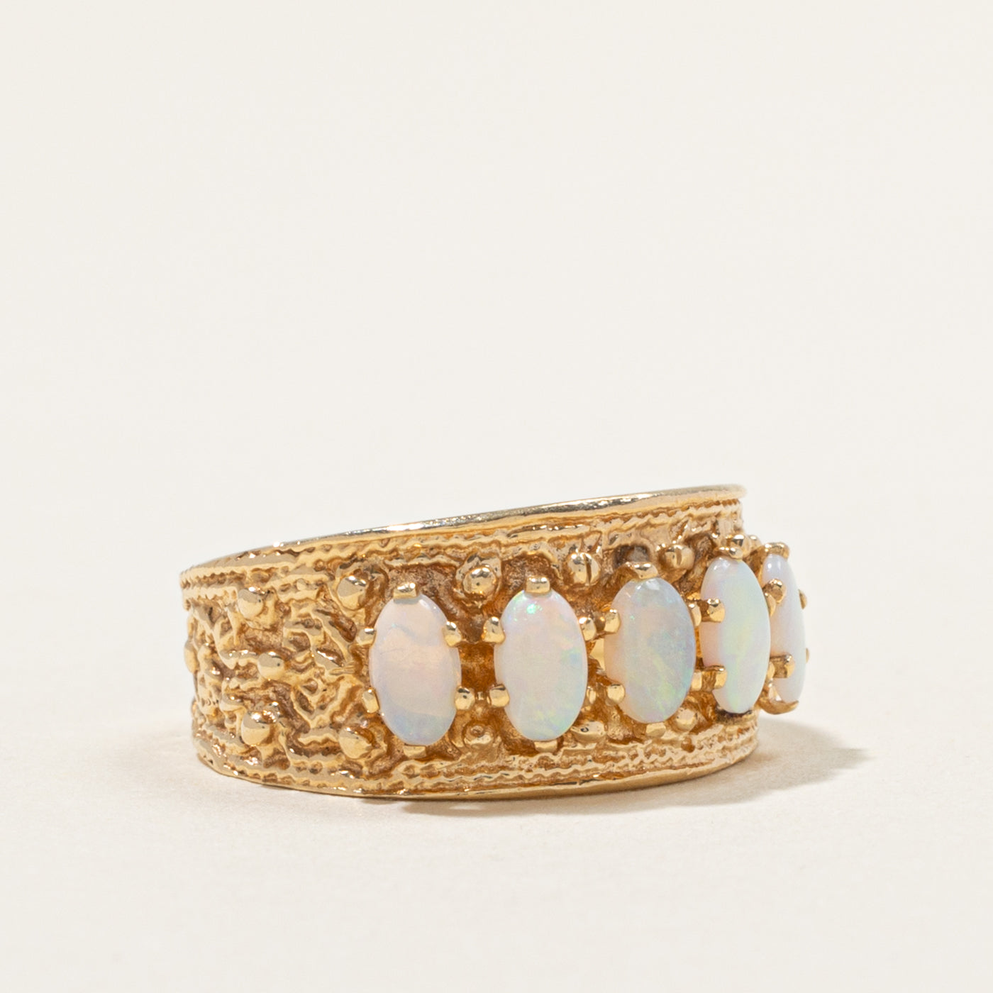 14k Five Stone Opal Textured & Nuggety Band | 0.60ctw | 4.90mm | SZ 6
