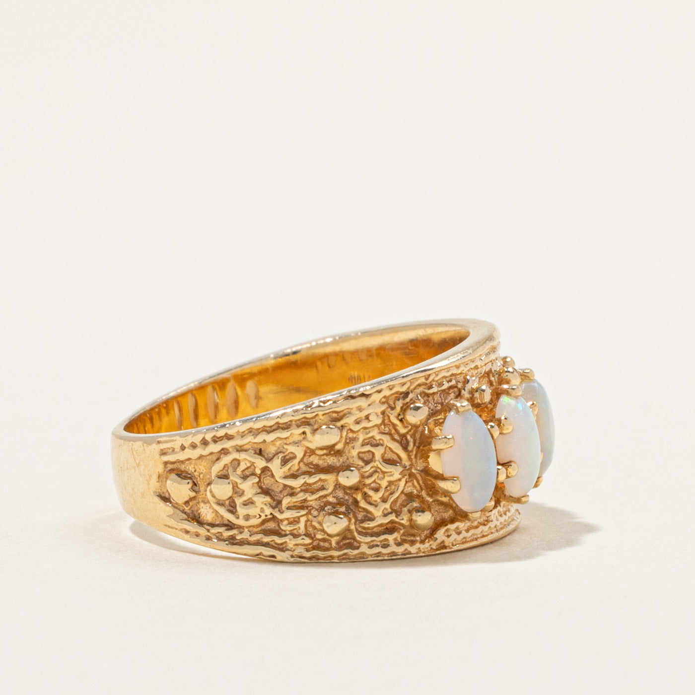 14k Five Stone Opal Textured & Nuggety Band | 0.60ctw | 4.90mm | SZ 6