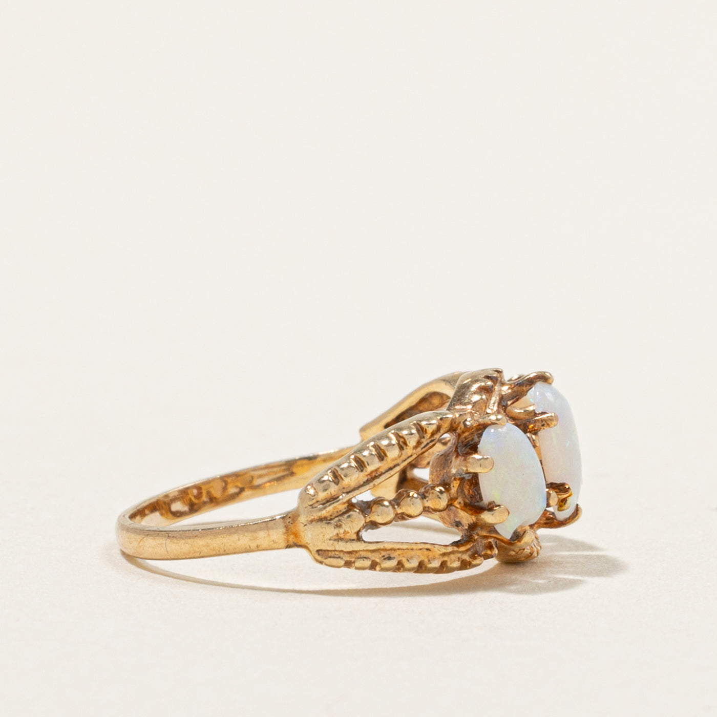 10k Three Stone Opal Openwork & Textured Ring | 0.50ctw | SZ 3.75