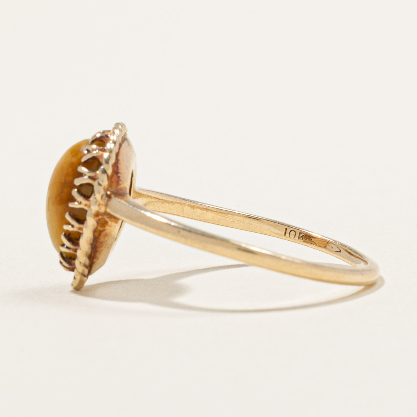 10k Solitaire Tiger's Eye Textured Pear Shaped Ring | 2.00ct | SZ 8.5