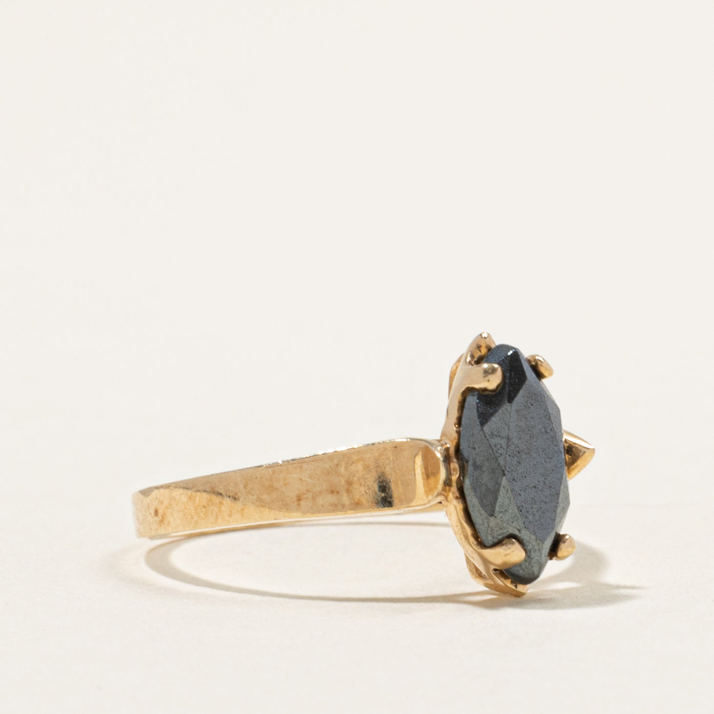 10k Solitaire Marquise Cut Hematite Ring | 2.00ct | SZ 5.75