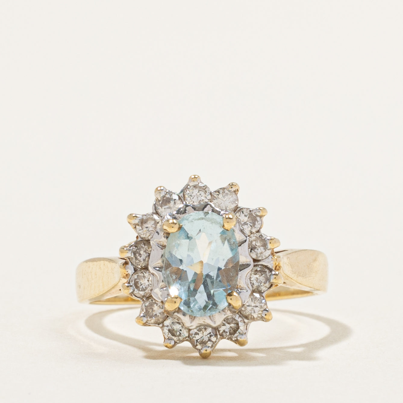 10k Blue Topaz & Diamond Petal Halo Ring | 0.90ct, 0.28ctw | SZ 5