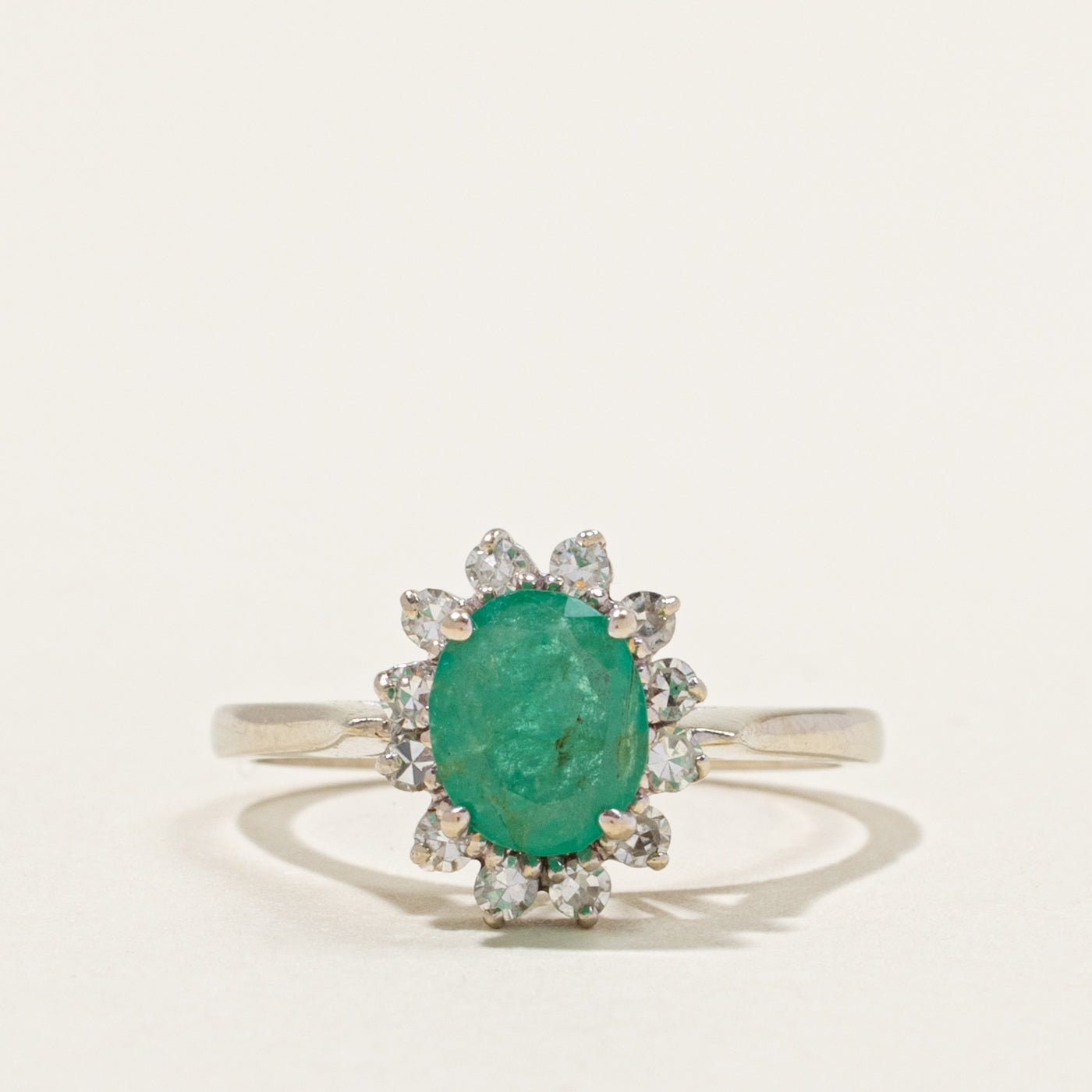 14k Emerald & Diamond Petal Halo Ring | 0.90ct, 0.24ctw | SZ 6