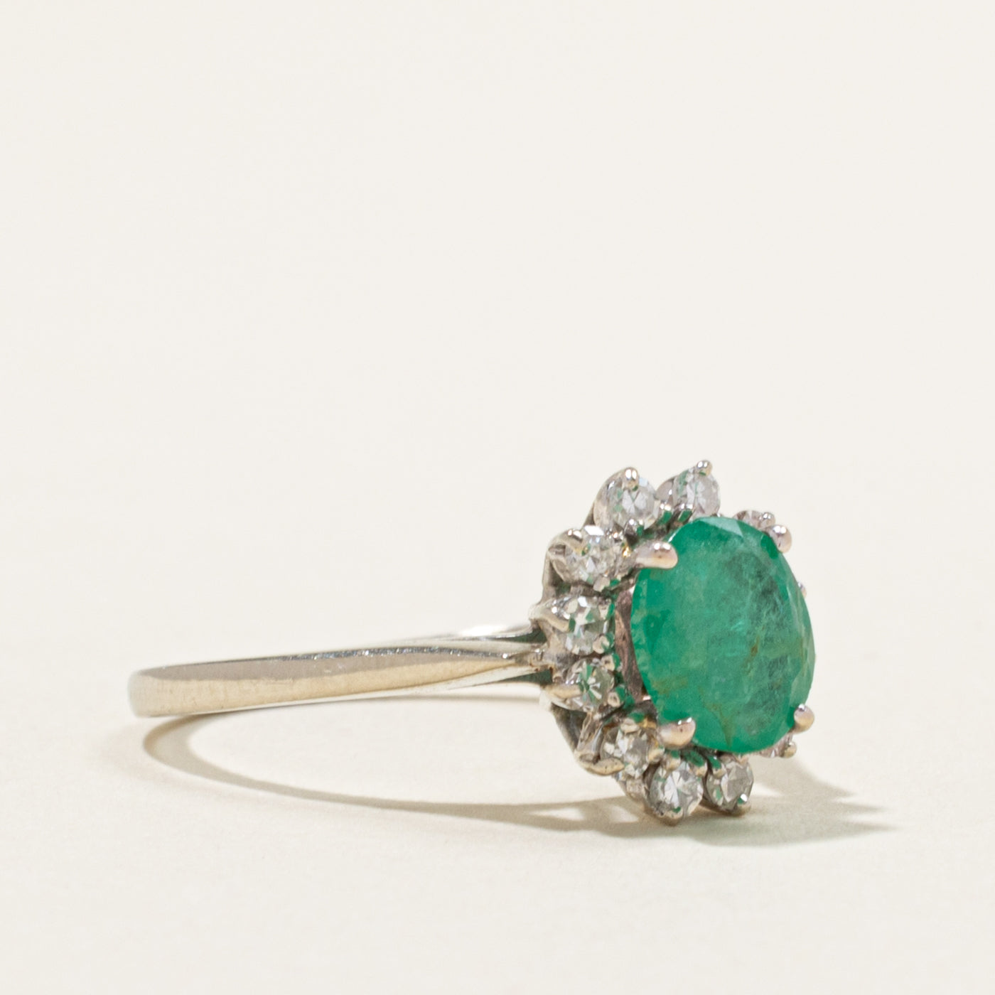 14k Emerald & Diamond Petal Halo Ring | 0.90ct, 0.24ctw | SZ 6
