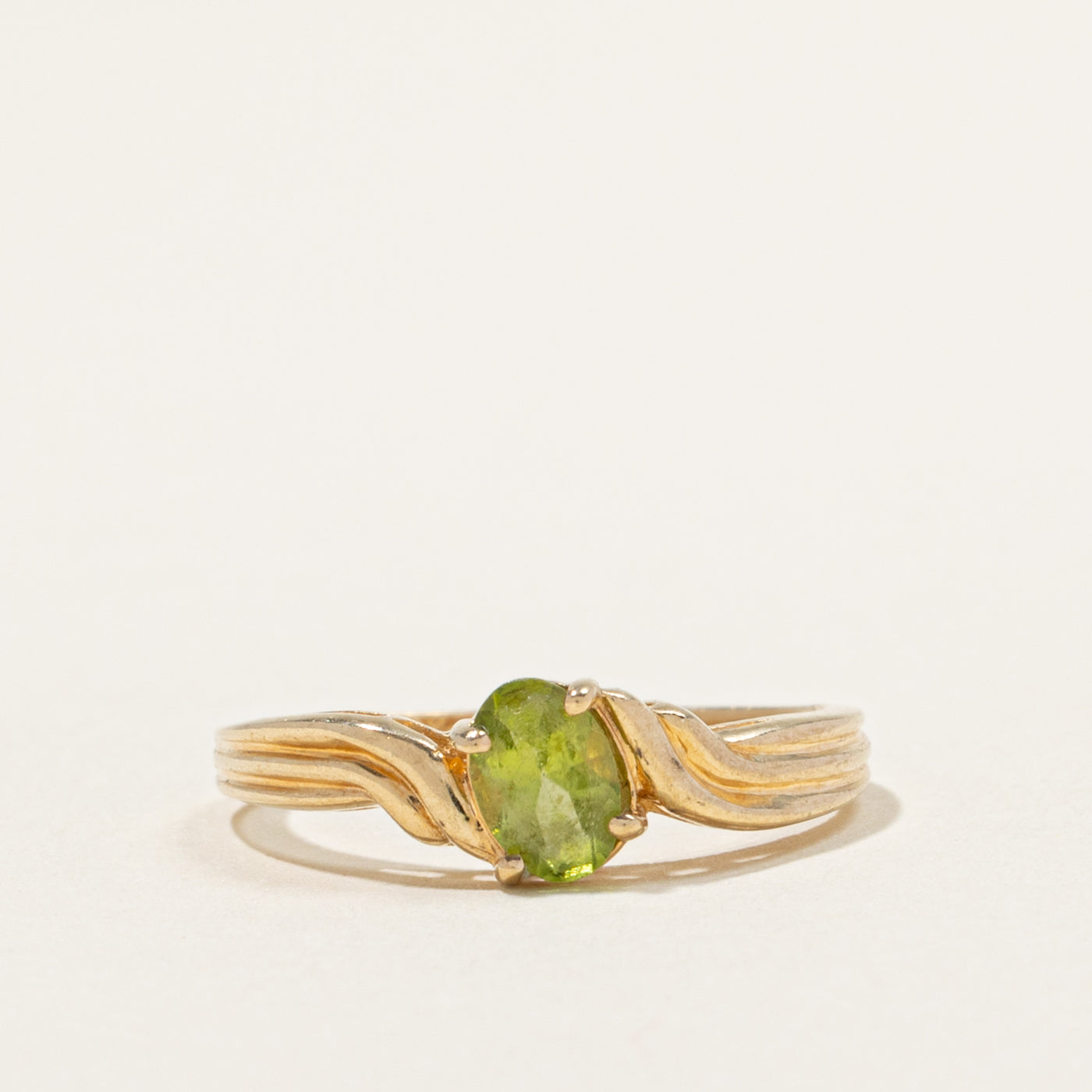 10k Solitaire Peridot Grooved Bypass Ring | 0.45ct | SZ 6.5