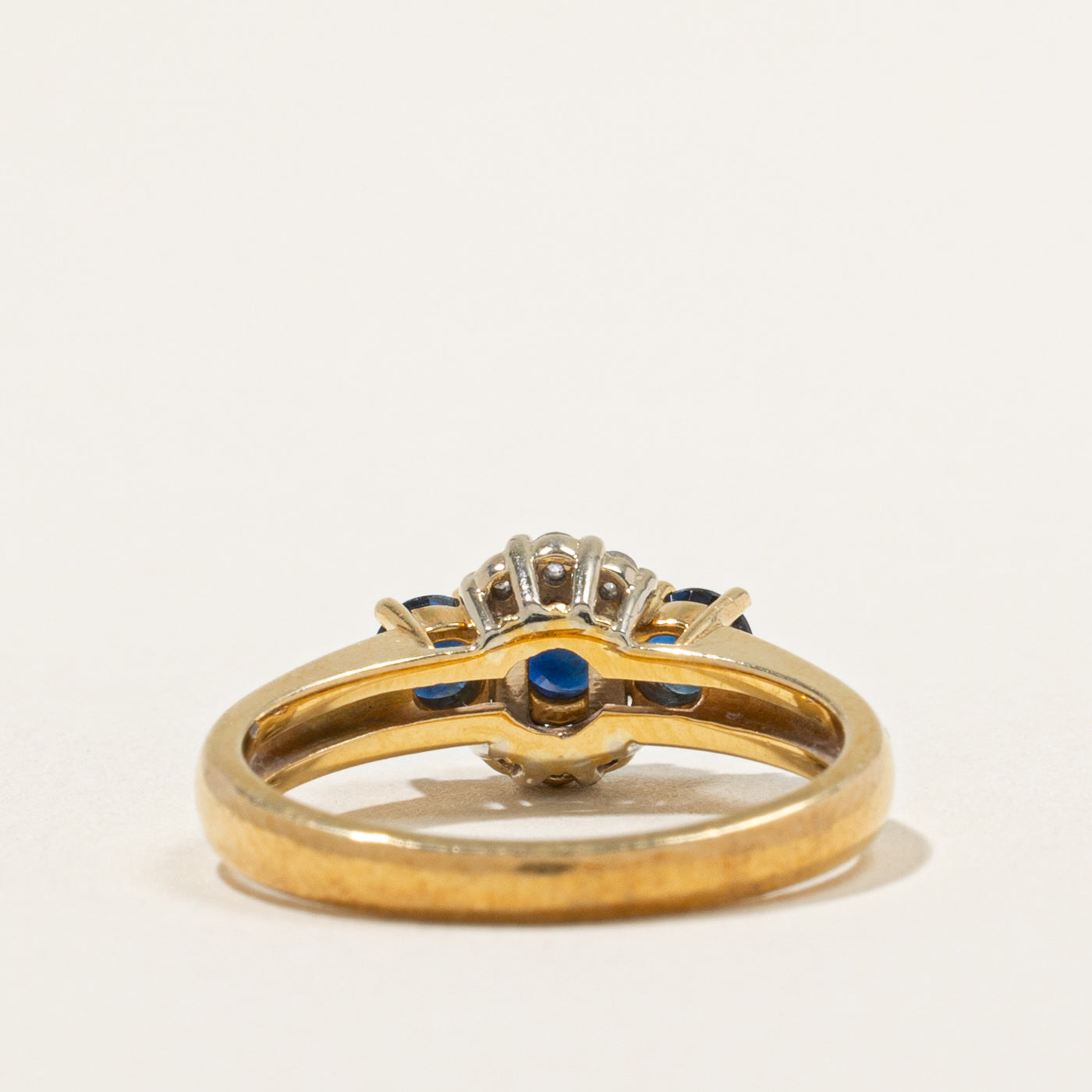'Birks' Three Stone Sapphire & Diamond Accented Ring | 1.00ctw, 0.08ctw | SZ 6.25