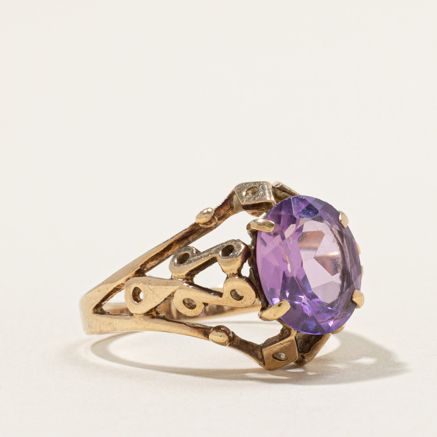 10k Solitaire Synthetic Sapphire Openwork Cocktail Ring | 3.20ct | SZ 6.25