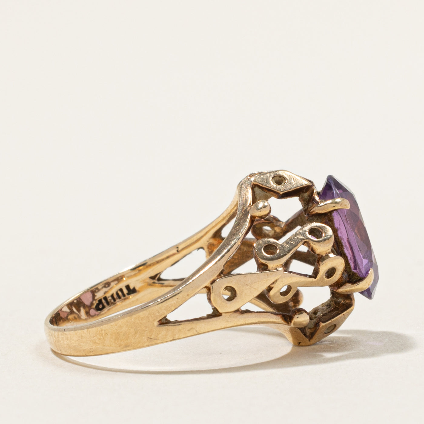10k Solitaire Synthetic Sapphire Openwork Cocktail Ring | 3.20ct | SZ 6.25