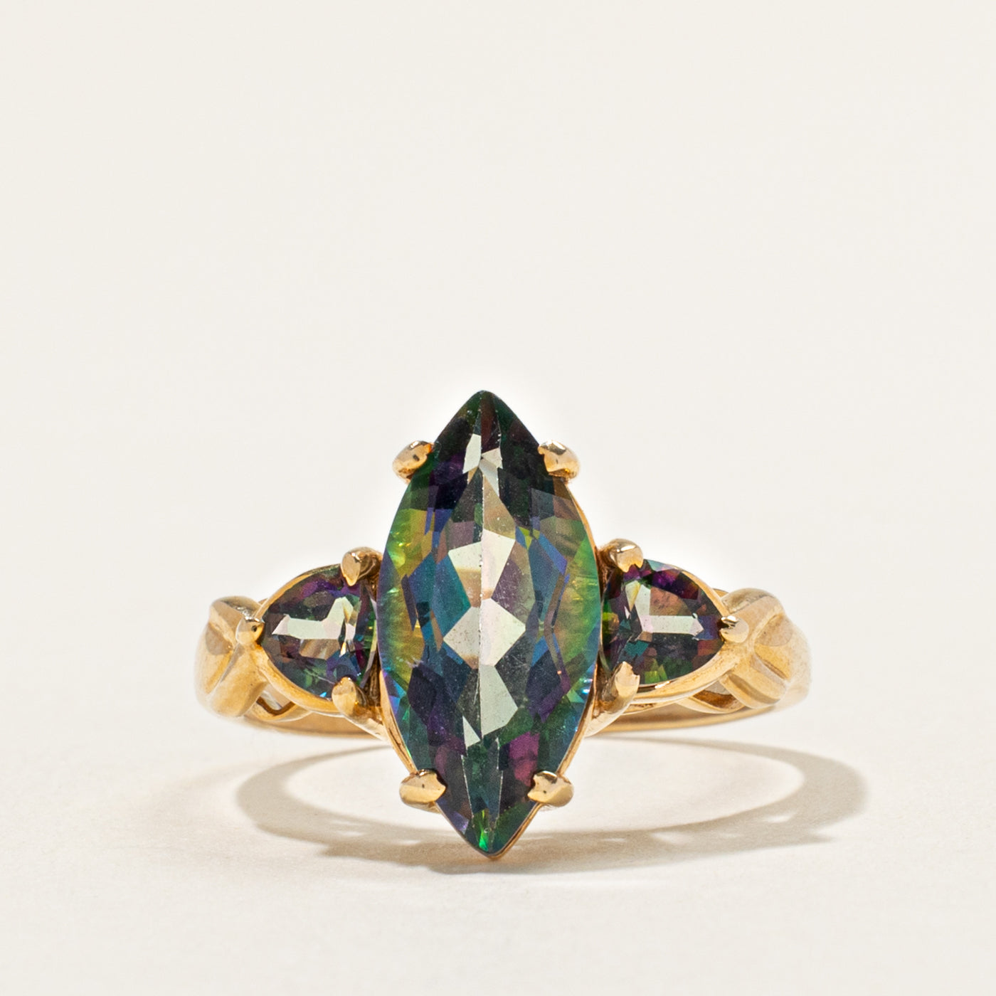 10k Marquise Cut Mystic Topaz Accented Ring | 4.00ctw | SZ 6