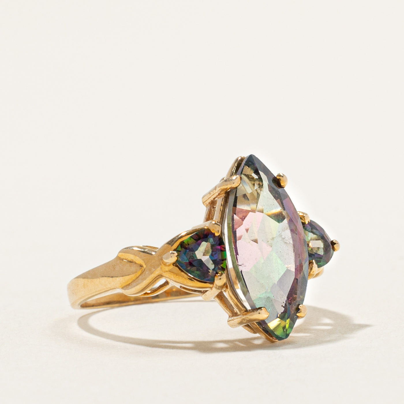 10k Marquise Cut Mystic Topaz Accented Ring | 4.00ctw | SZ 6