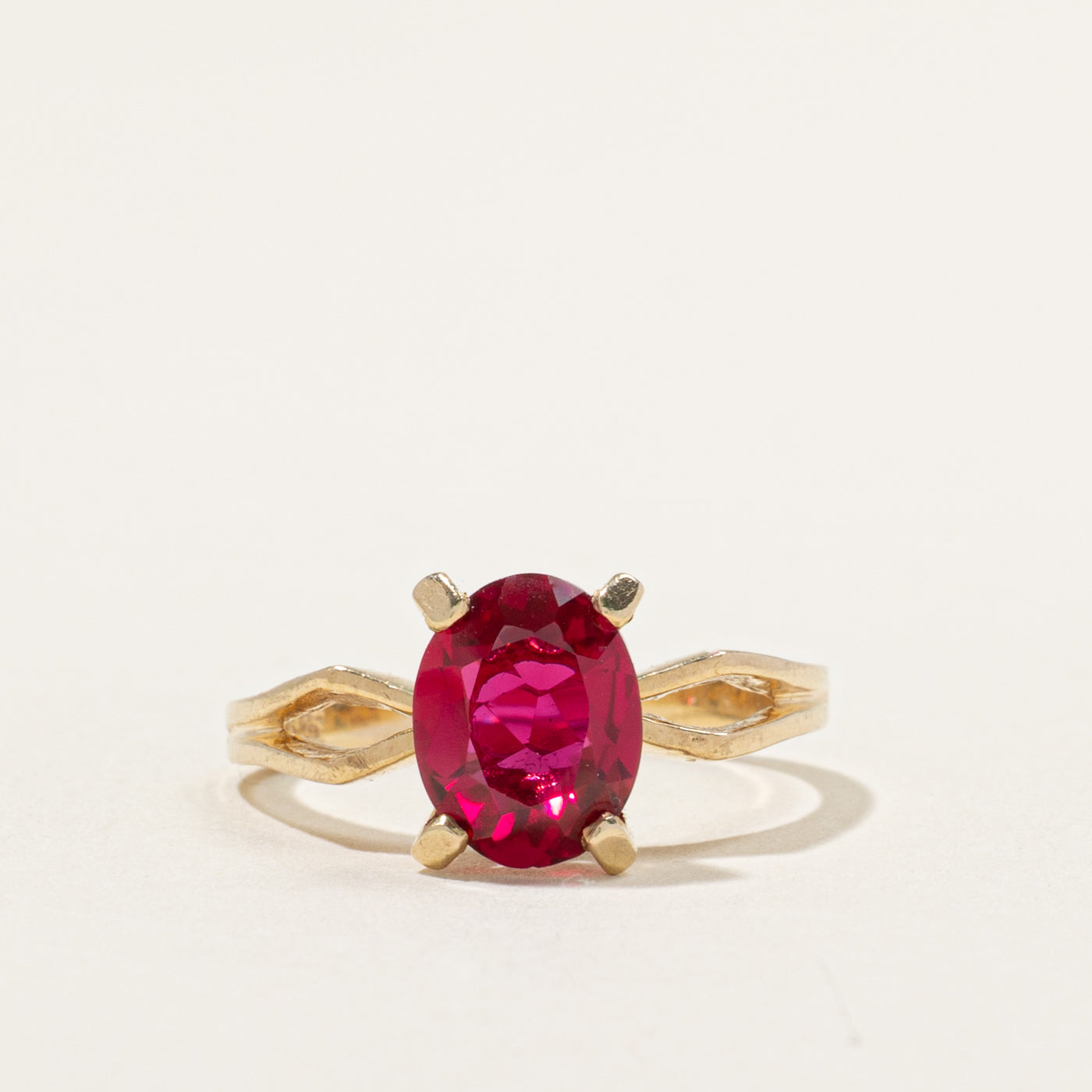 Vintage Canadian Solitaire Synthetic Ruby Openwork Ring | 2.16ct | SZ 6.25