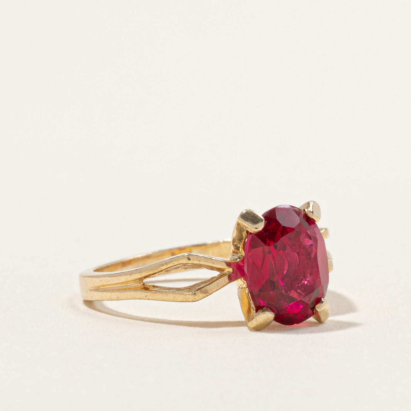 Vintage Canadian Solitaire Synthetic Ruby Openwork Ring | 2.16ct | SZ 6.25
