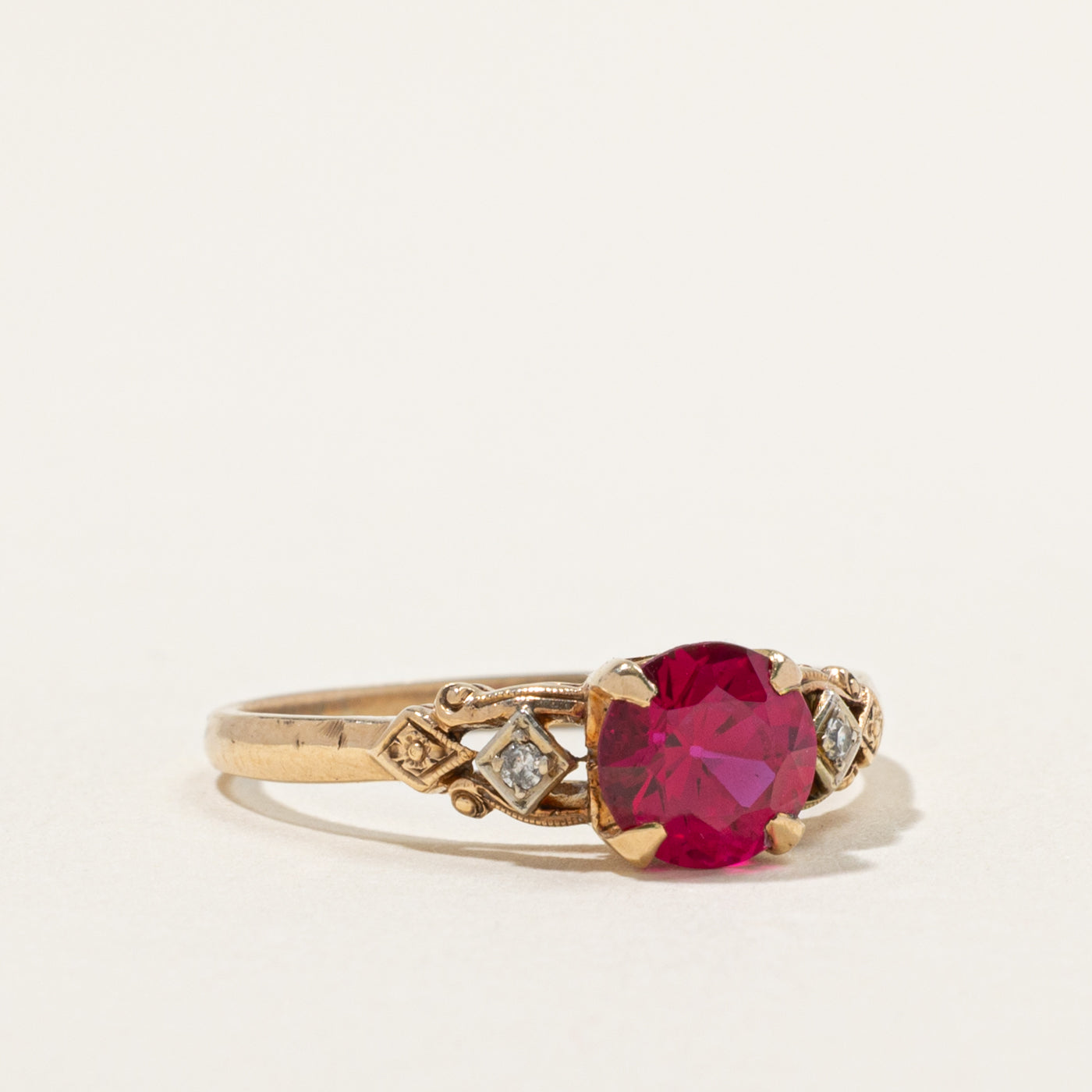 Vintage Canadian Synthetic Ruby & Diamond Geometric Ring | 1.74ct, 0.02ctw | SZ 9.5