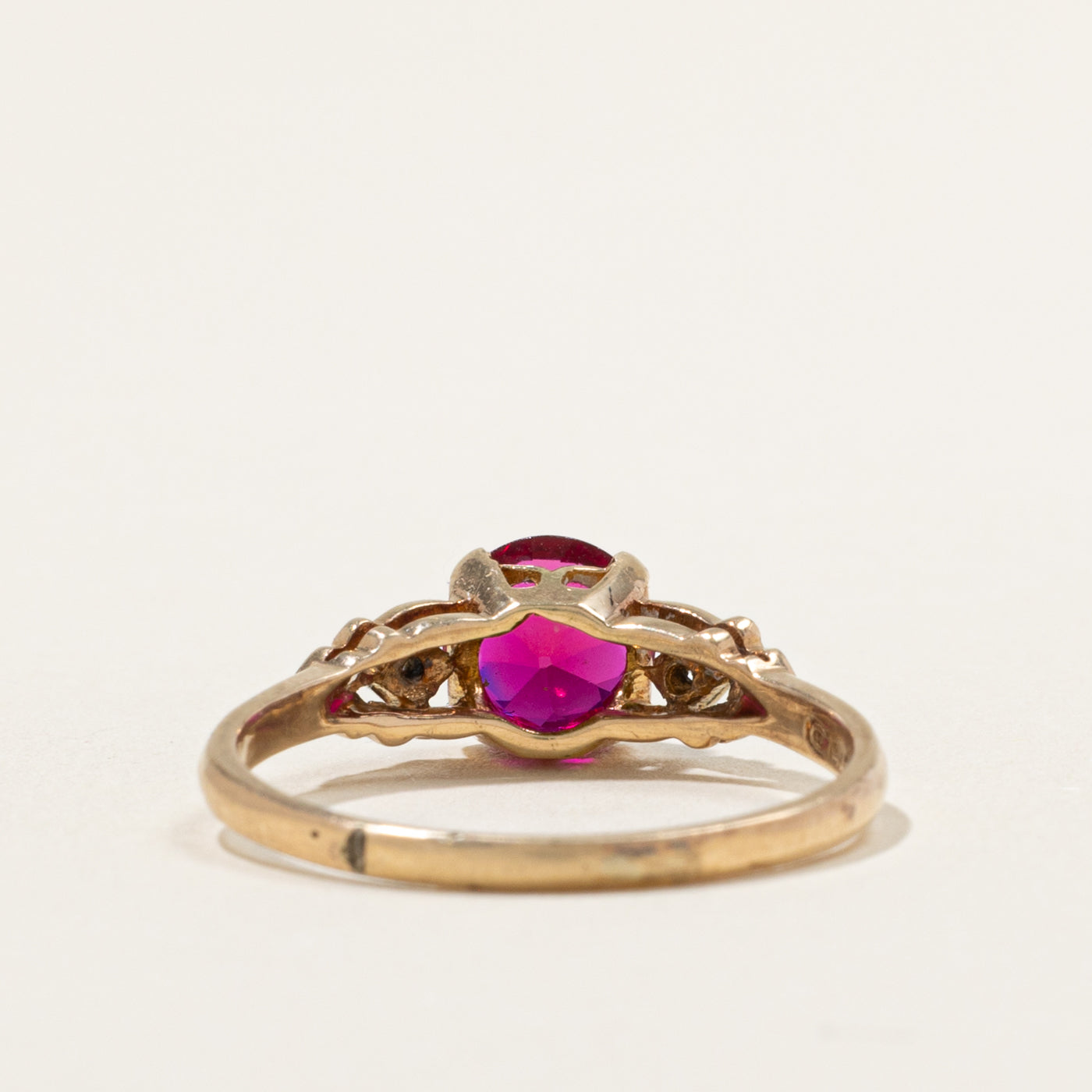 Vintage Canadian Synthetic Ruby & Diamond Geometric Ring | 1.74ct, 0.02ctw | SZ 9.5