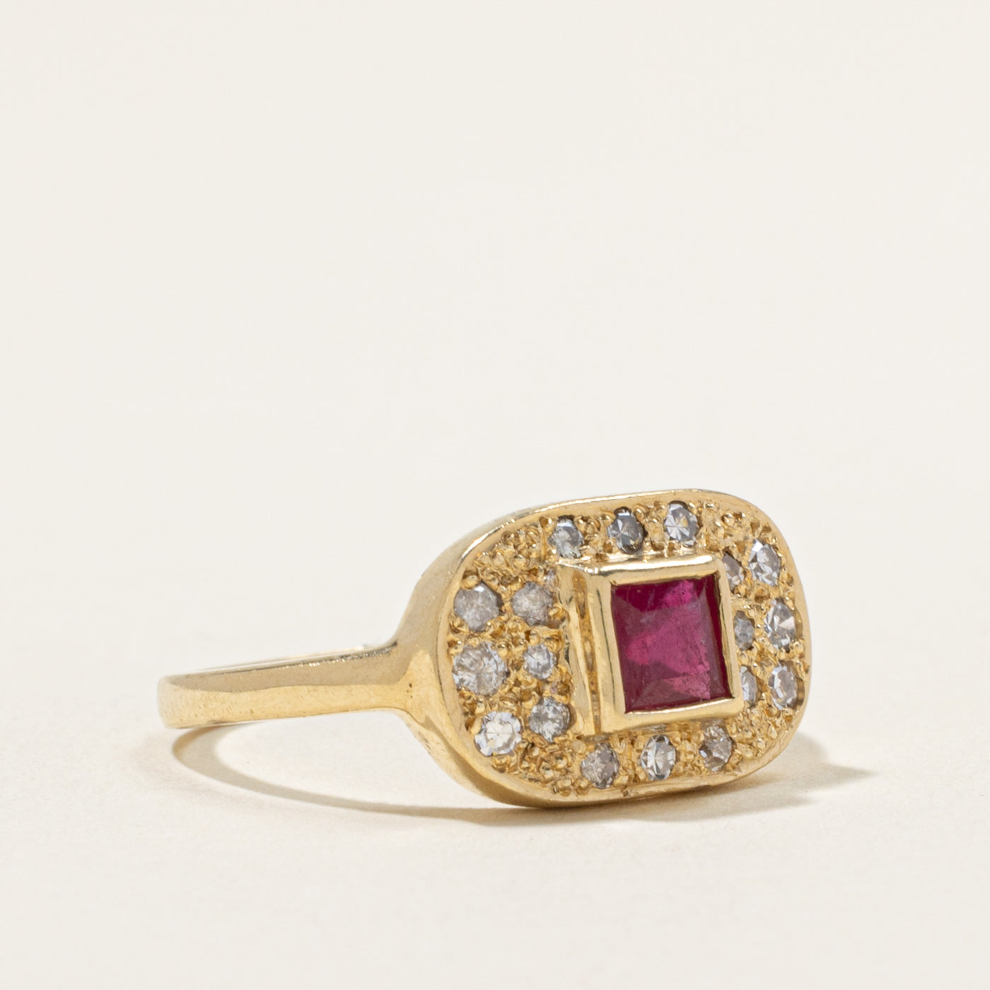 Bezel Set Ruby & Diamond Accented Geometric 14k Ring | 0.85ct, 0.30ctw | SZ 9.5