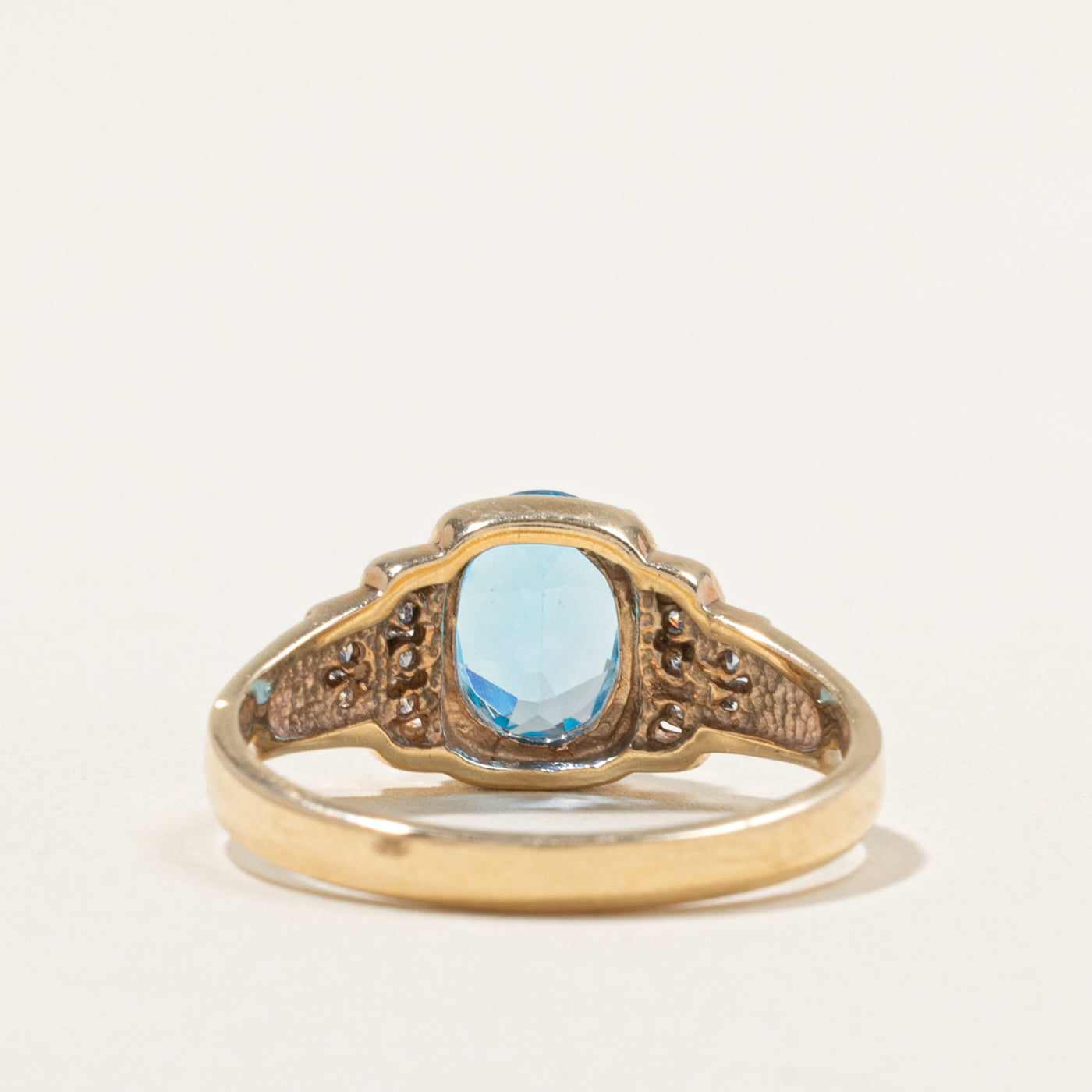 10k Blue Topaz & Channel Set Diamond Accented Ring | 2.00ct, 0.10ctw | SZ 9.5