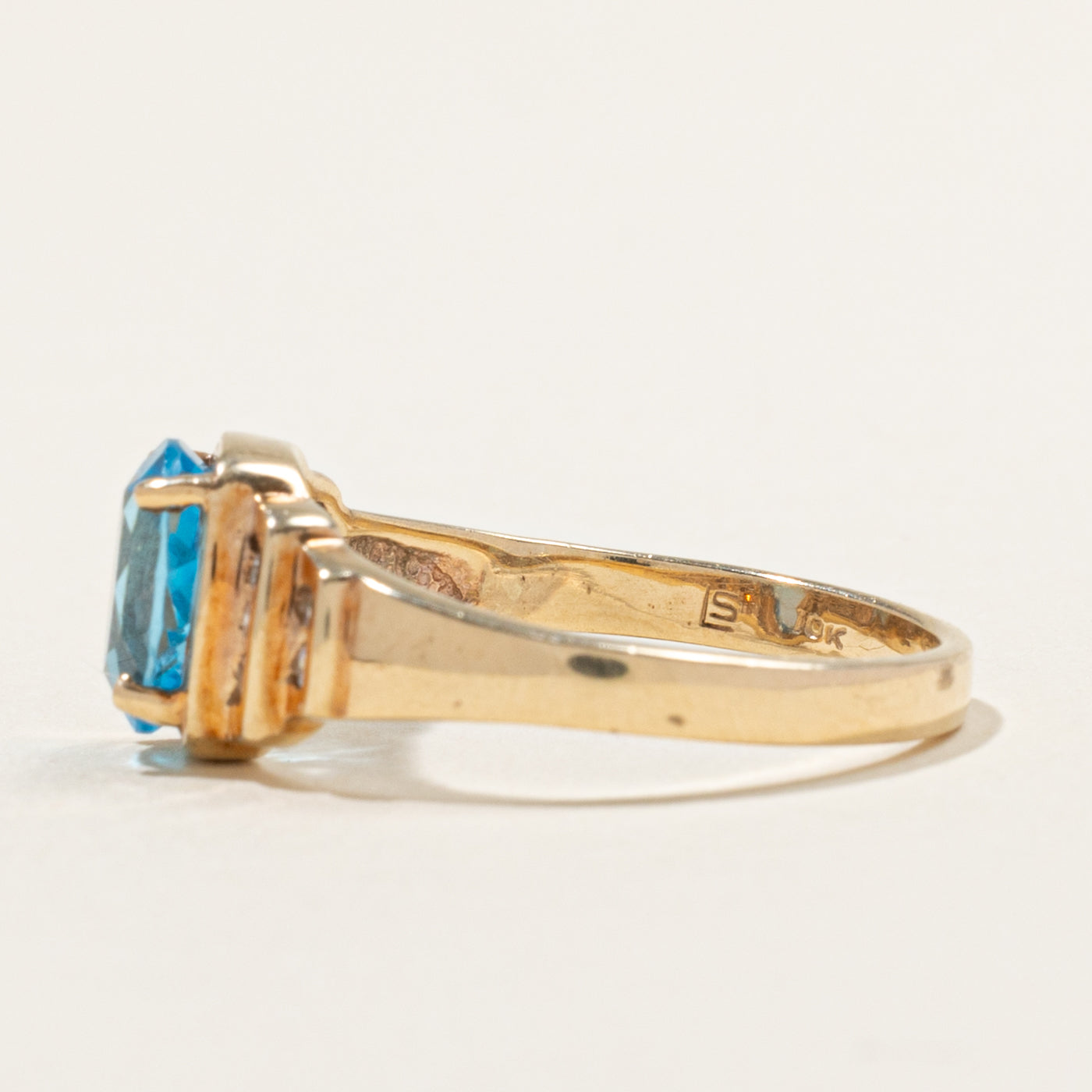 10k Blue Topaz & Channel Set Diamond Accented Ring | 2.00ct, 0.10ctw | SZ 9.5