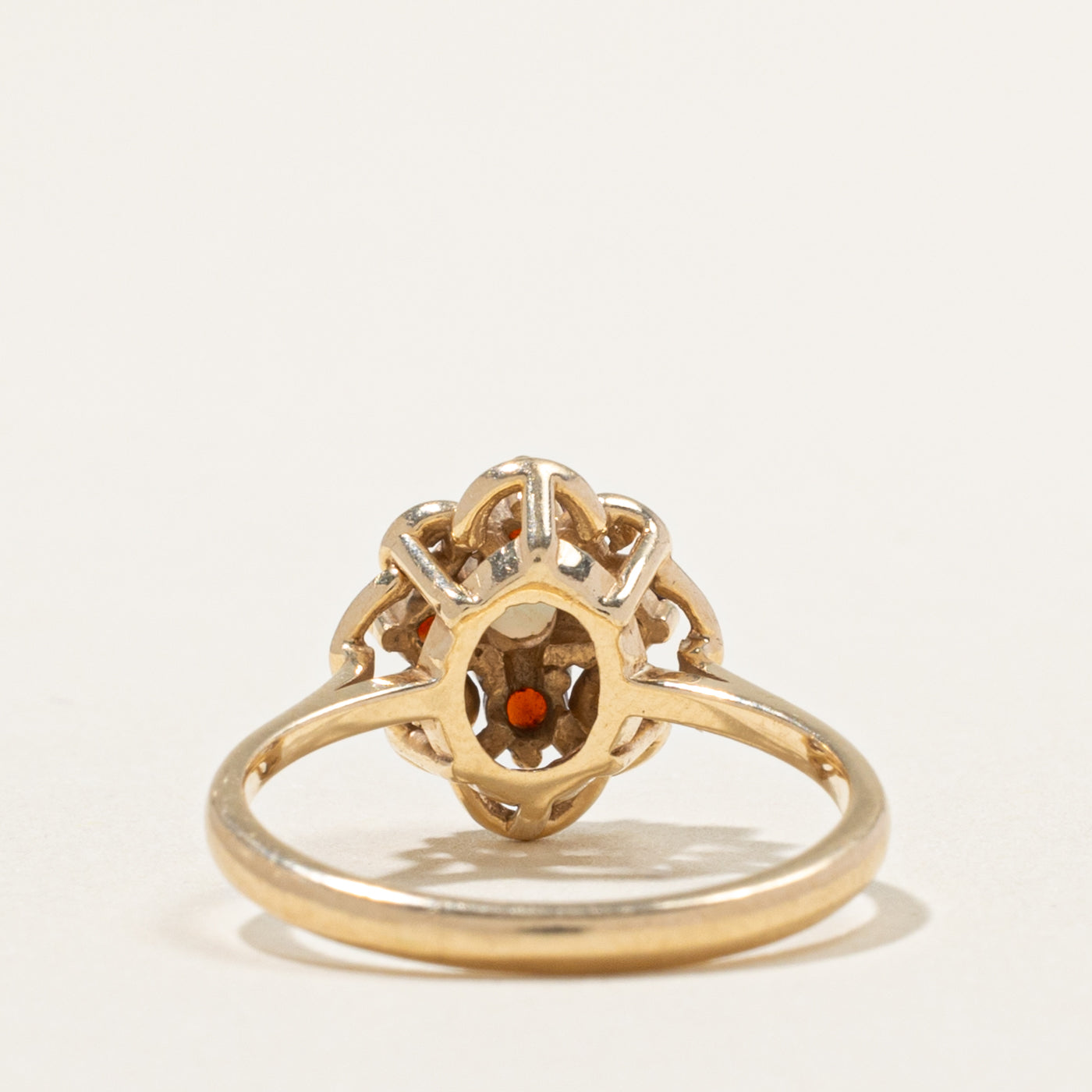 10k Opal & Garnet Cluster Scrollwork Ring | 0.25ctw | SZ 5.25