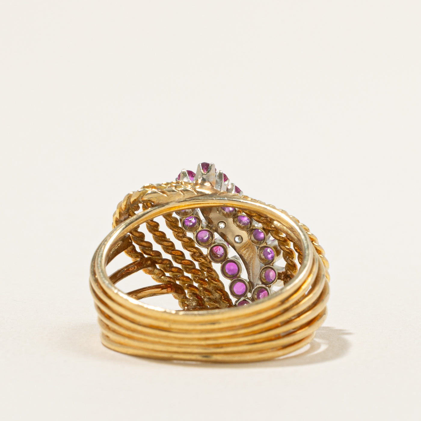 18k Ruby & Diamond Waterfall Rope Dome Ring | 0.45ct, 0.02ctw | SZ 7.5