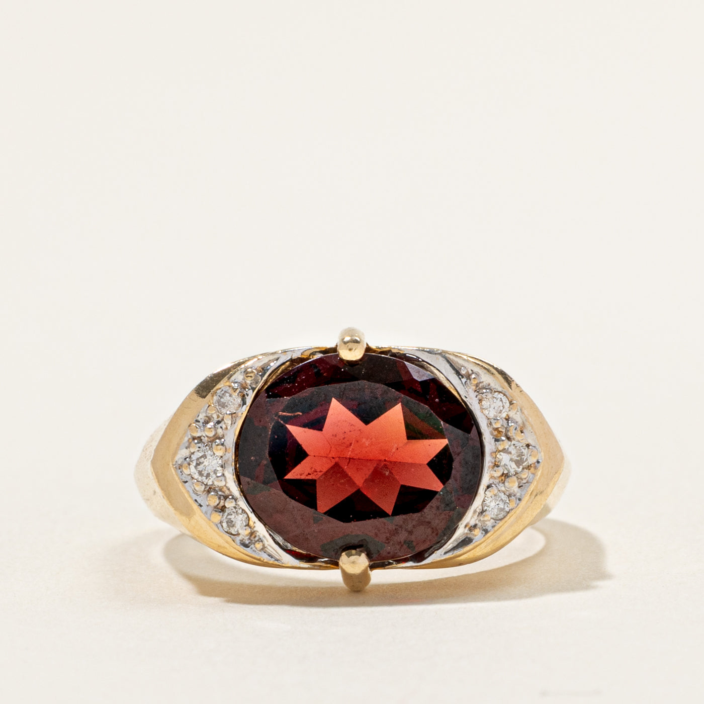 14k East West Garnet & Diamond Accented Ring | 4.50ct, 0.08ctw | SZ 7.5