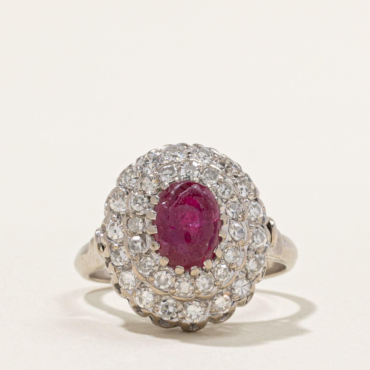 13k Oval Cut Ruby & Diamond Multi Halo Cocktail Ring | 1.00ct, 0.68ctw | SZ 5
